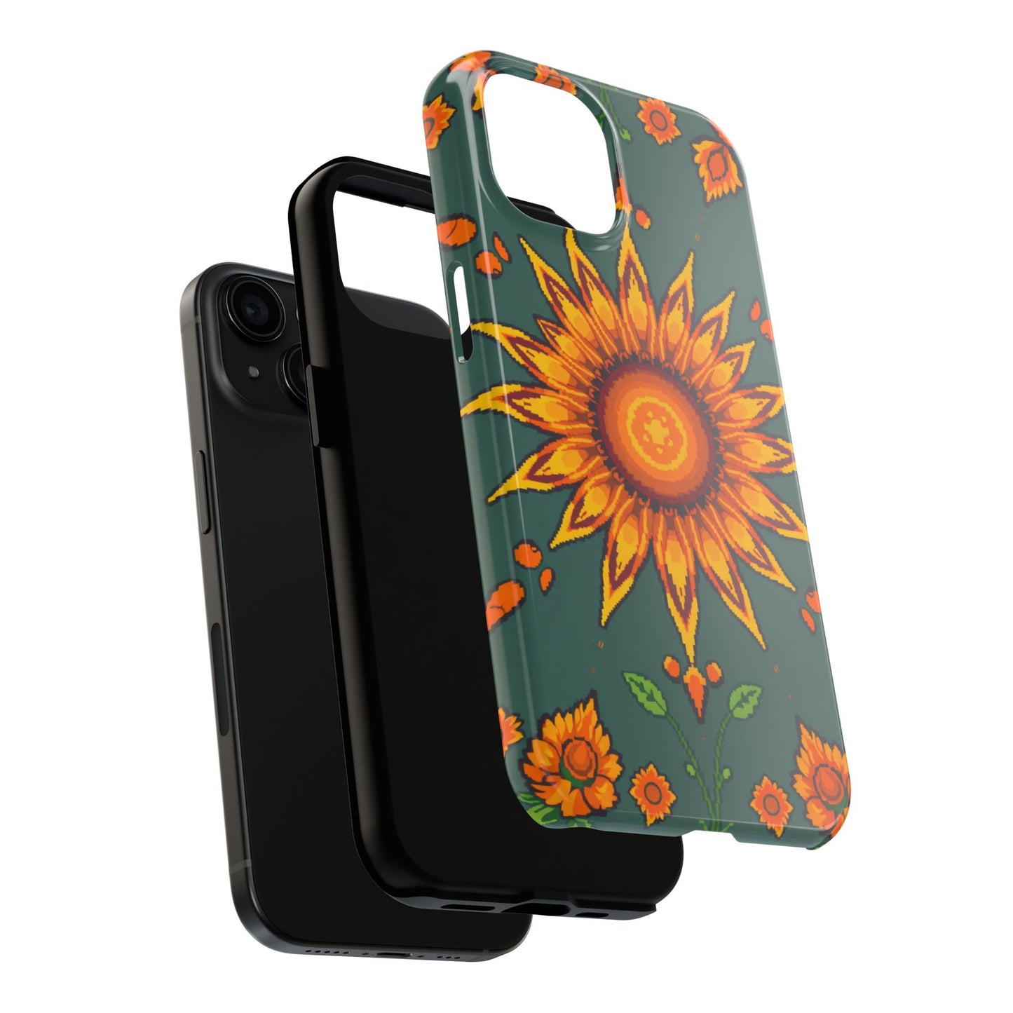 Pixelated Vibrant Floral Tough Phone Case | Sunflower Design for Nature Lovers - for iPhone
