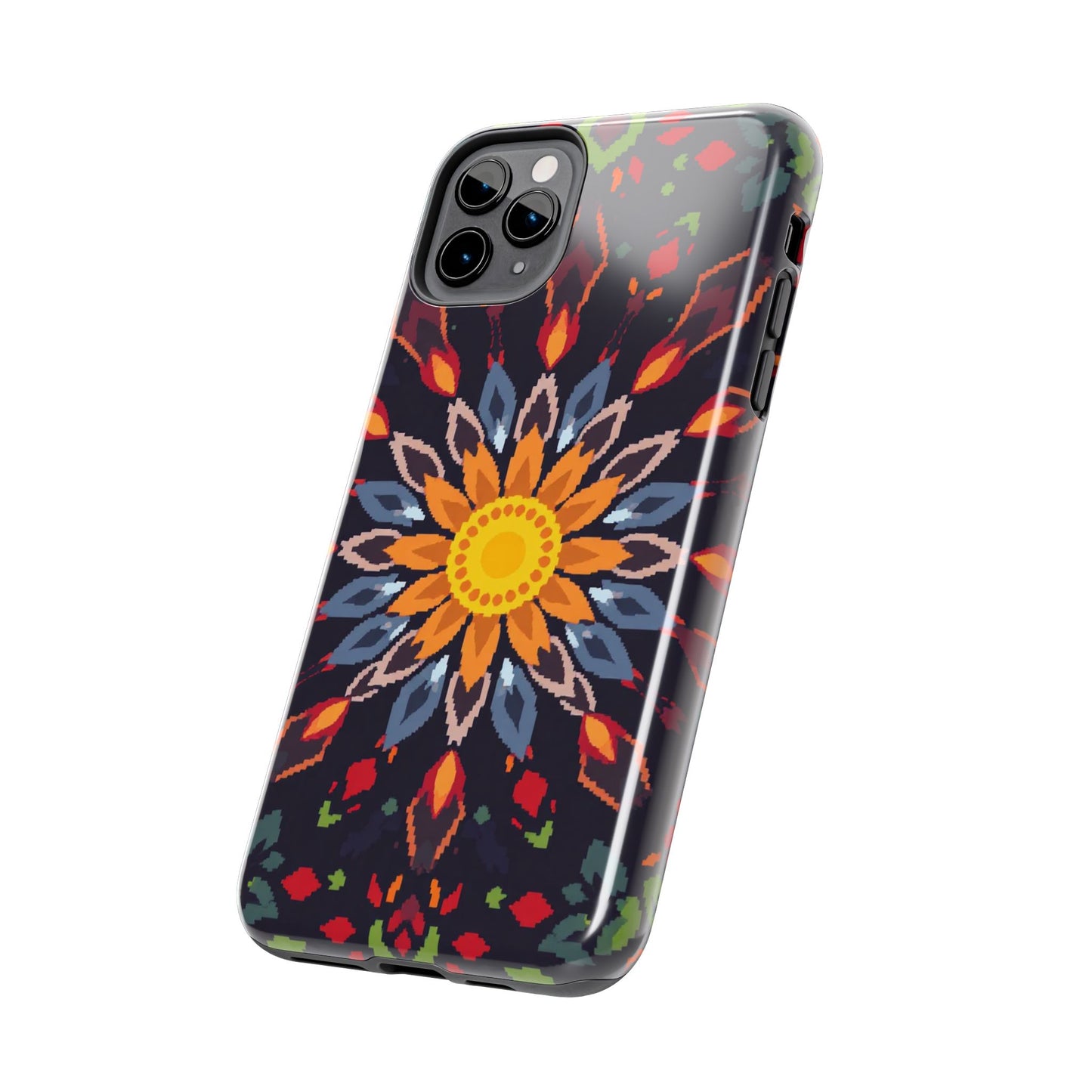 Pixel Art Floral Tough Phone Case - Pixelated Mandala Design for iPhone