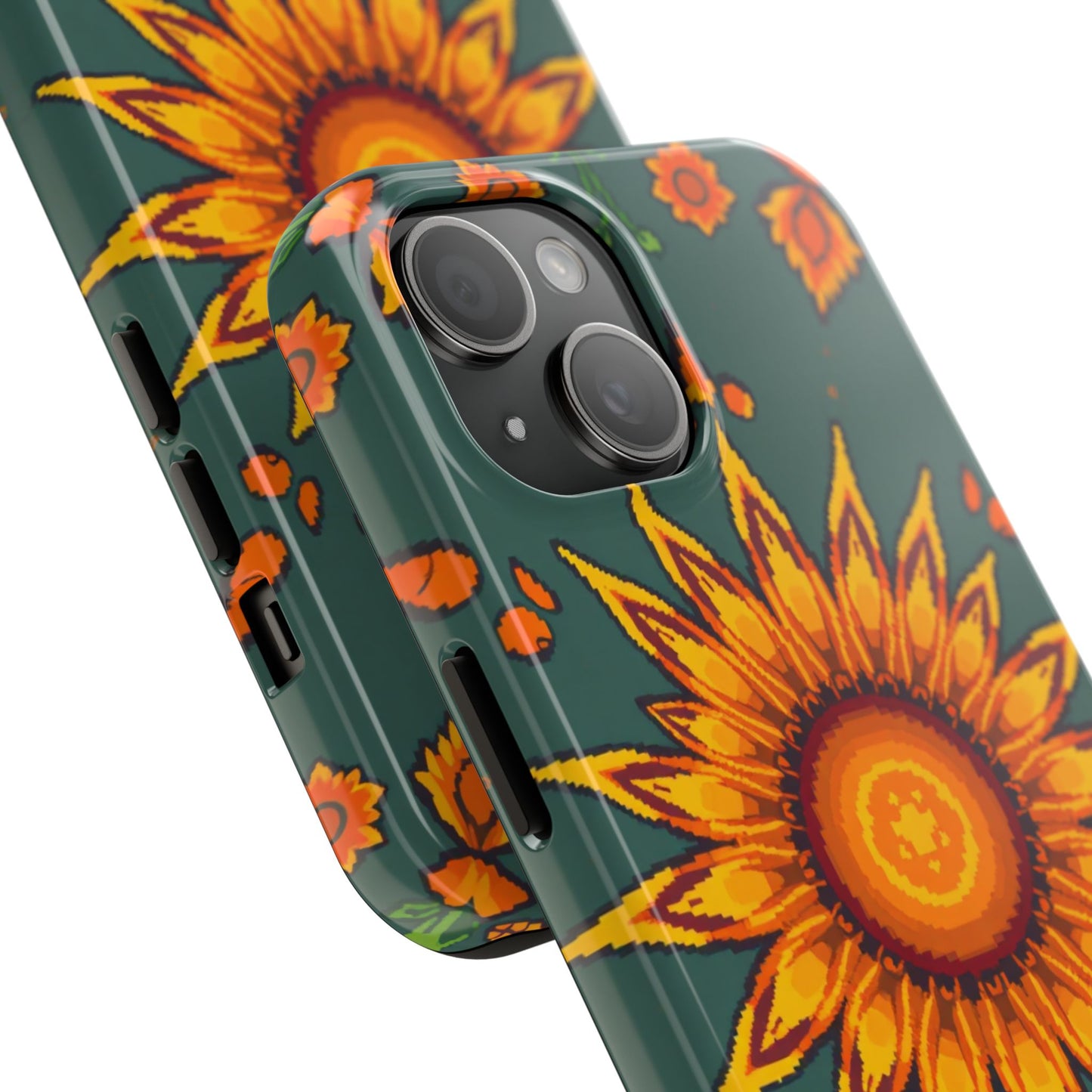 Pixelated Vibrant Floral Tough Phone Case | Sunflower Design for Nature Lovers - for iPhone