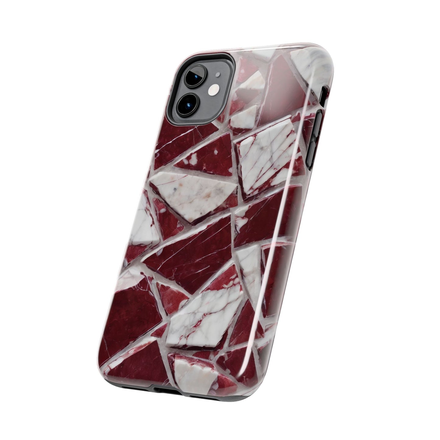 Elegant Red Pieces Marble Pattern Tough Phone Case - Stylish Protection for iPhone