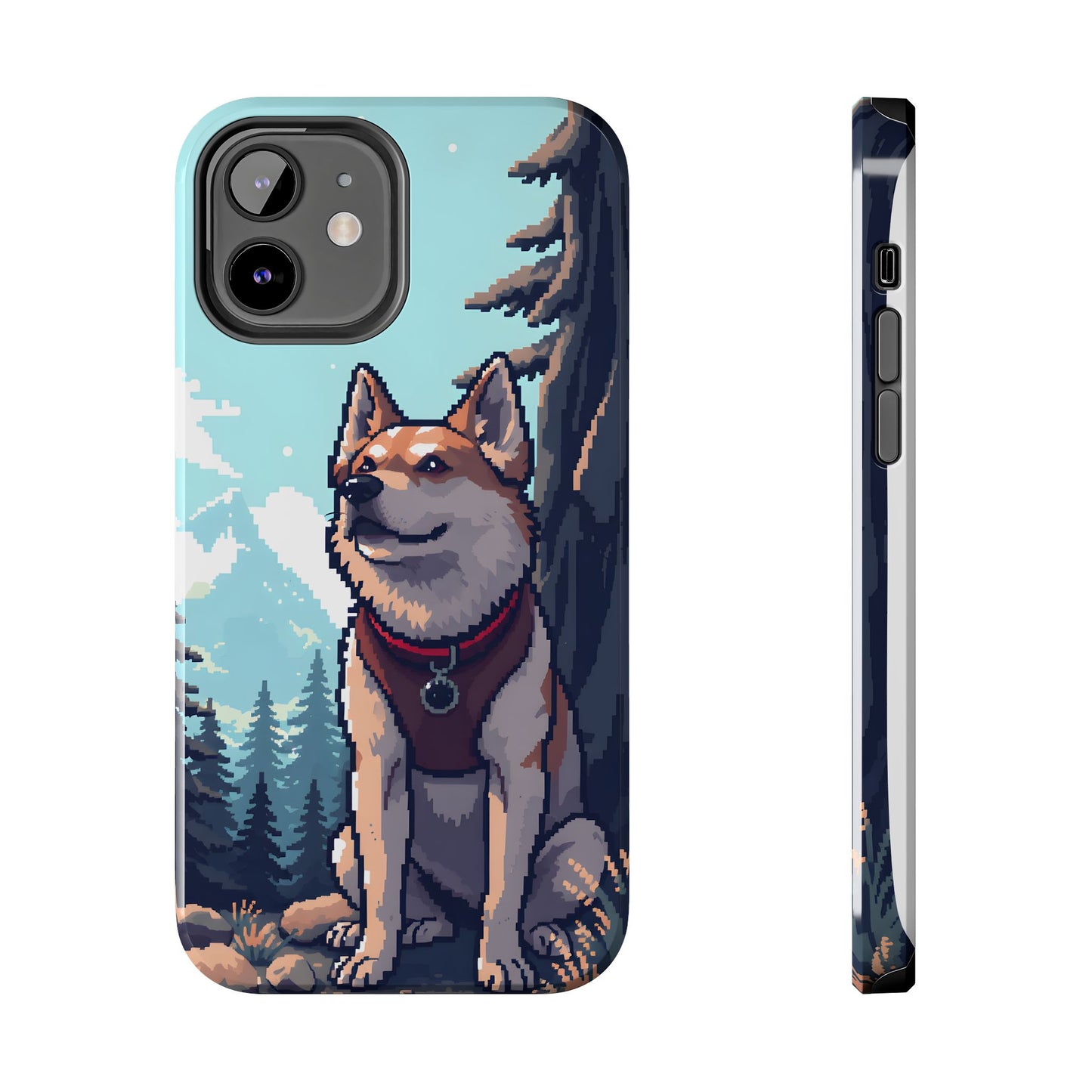 Retro Dog Adventure Tough Phone Case - Pixel Art Shiba Inu Design - for iPhone