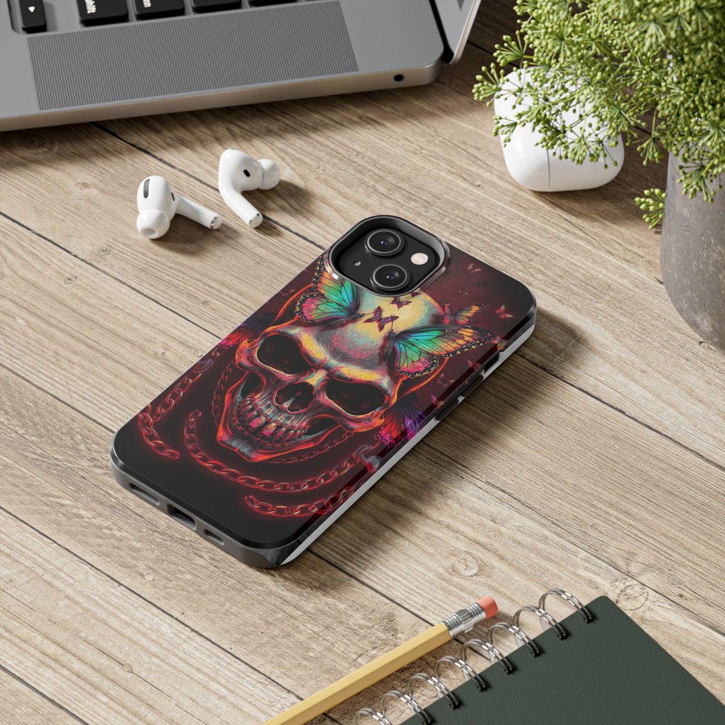 Gothic Skull Phone Case with Butterflies - Durable Tough Phone Case