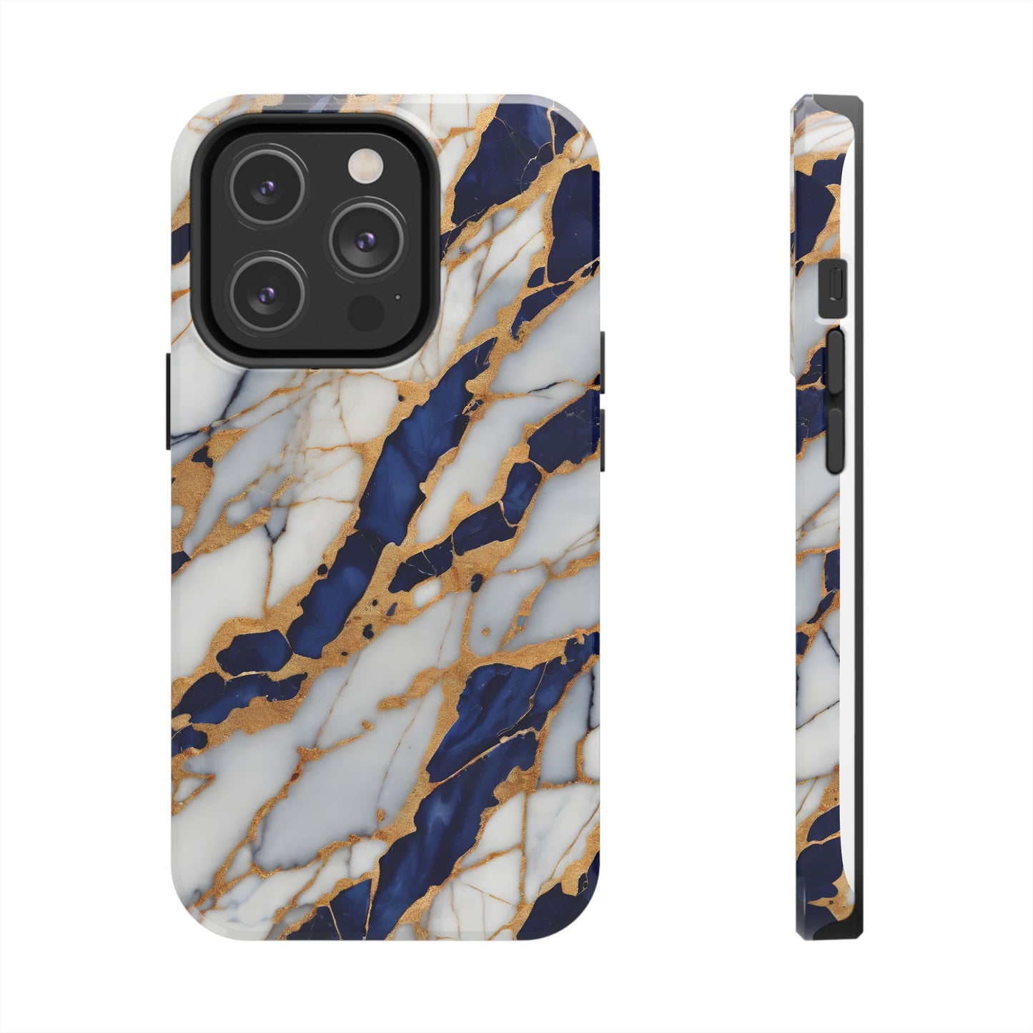 Stunning Marble Tough Phone Case - Elegant Blue & Gold Design Stylish Protection - for iPhone