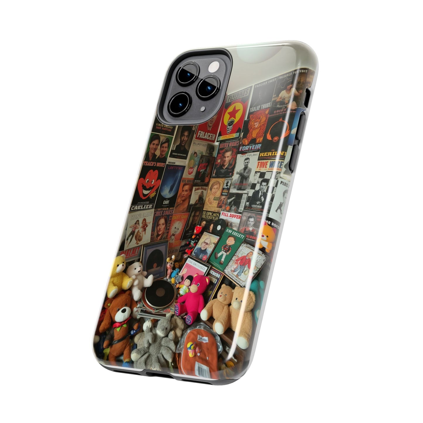 Retro Vibe Tough Phone Case - Vintage Movie Posters & Plush Toys Design