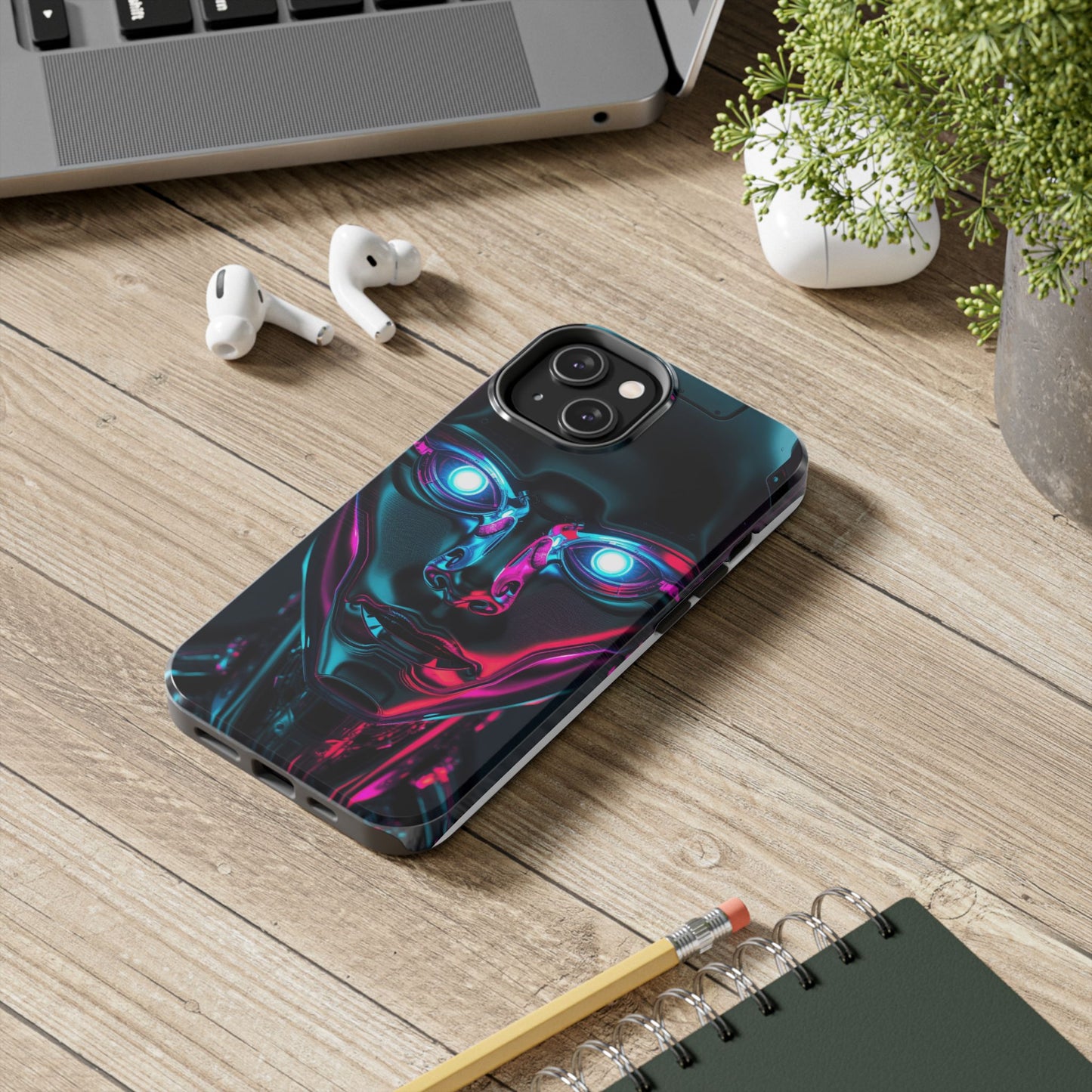 Futuristic Phone Case, Tough Phone Cover, Cyberpunk Style, Robot Design, Gift for Tech Lovers, Unique Phone Accessories