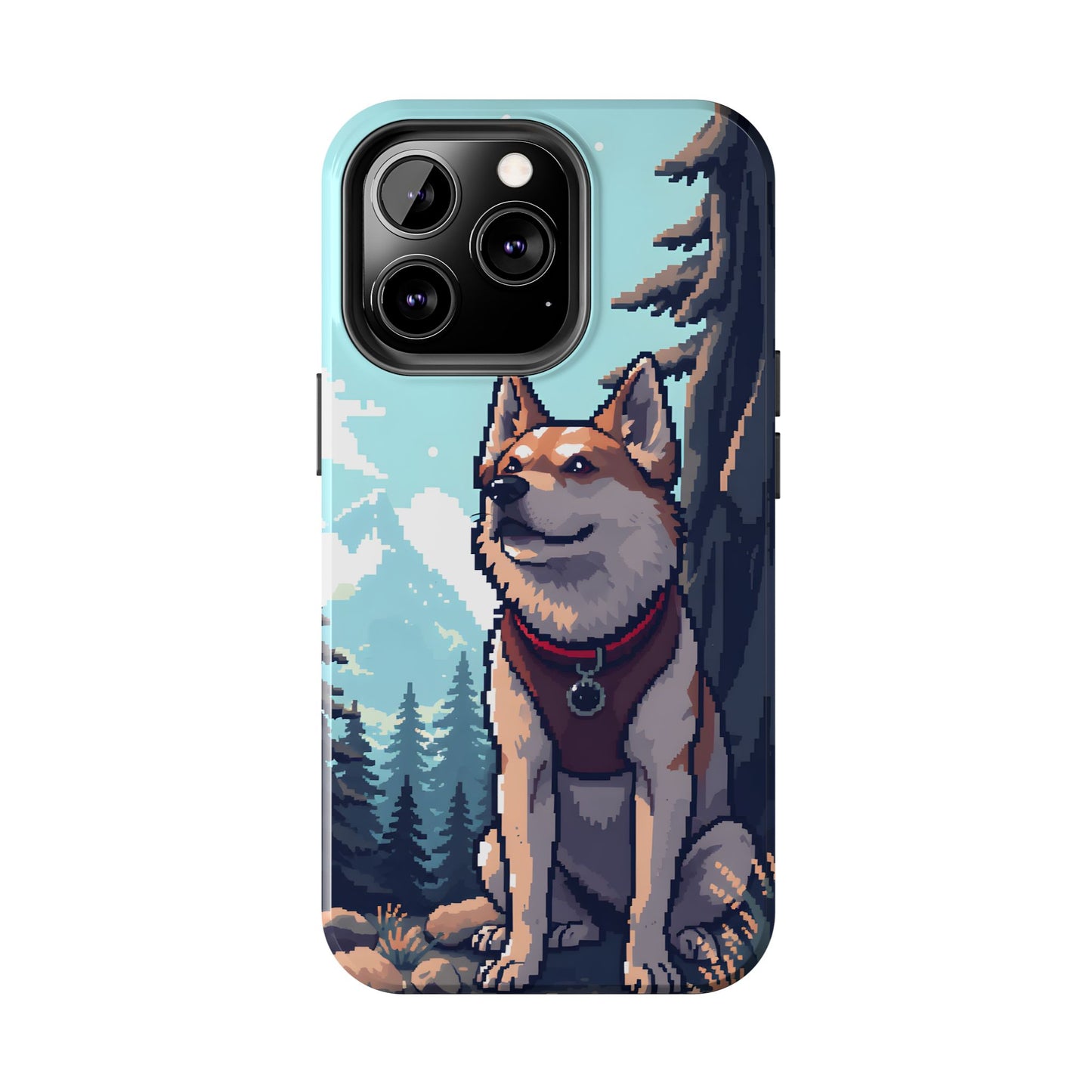 Retro Dog Adventure Tough Phone Case - Pixel Art Shiba Inu Design - for iPhone