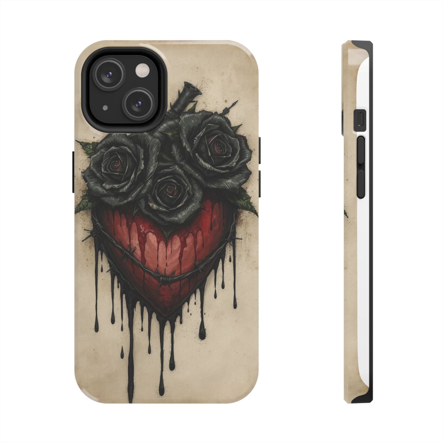 Gothic Heart Phone Case with Roses - Tough & Durable Design