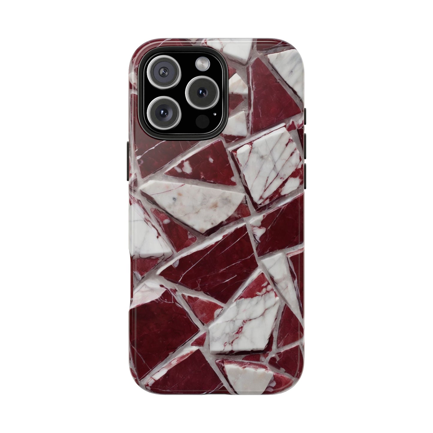 Elegant Red Pieces Marble Pattern Tough Phone Case - Stylish Protection for iPhone