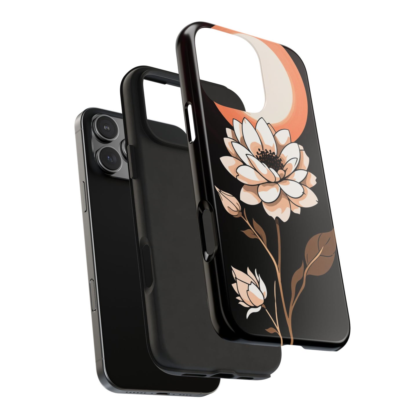 Elegant Contrast Floral Tough Phone Case - Stylish Protection for Your Device - for iPhone
