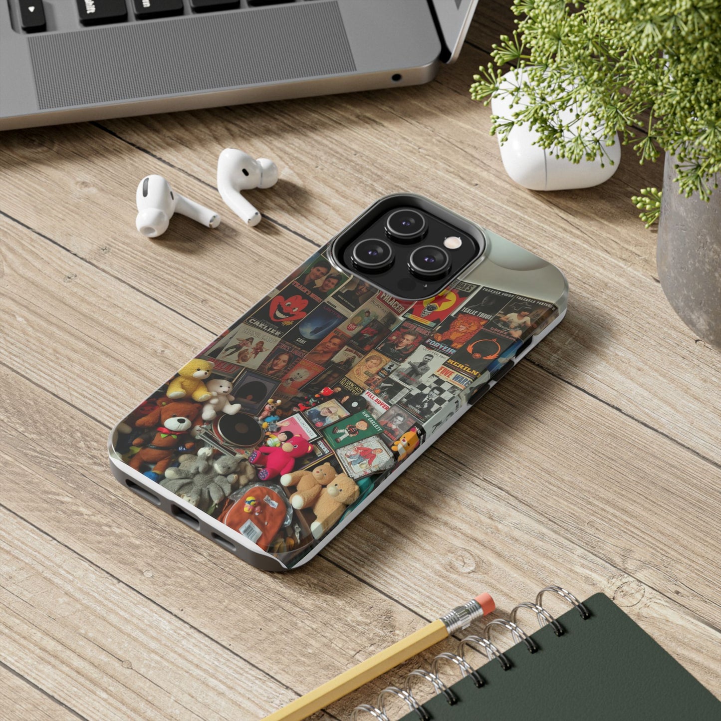 Retro Vibe Tough Phone Case - Vintage Movie Posters & Plush Toys Design