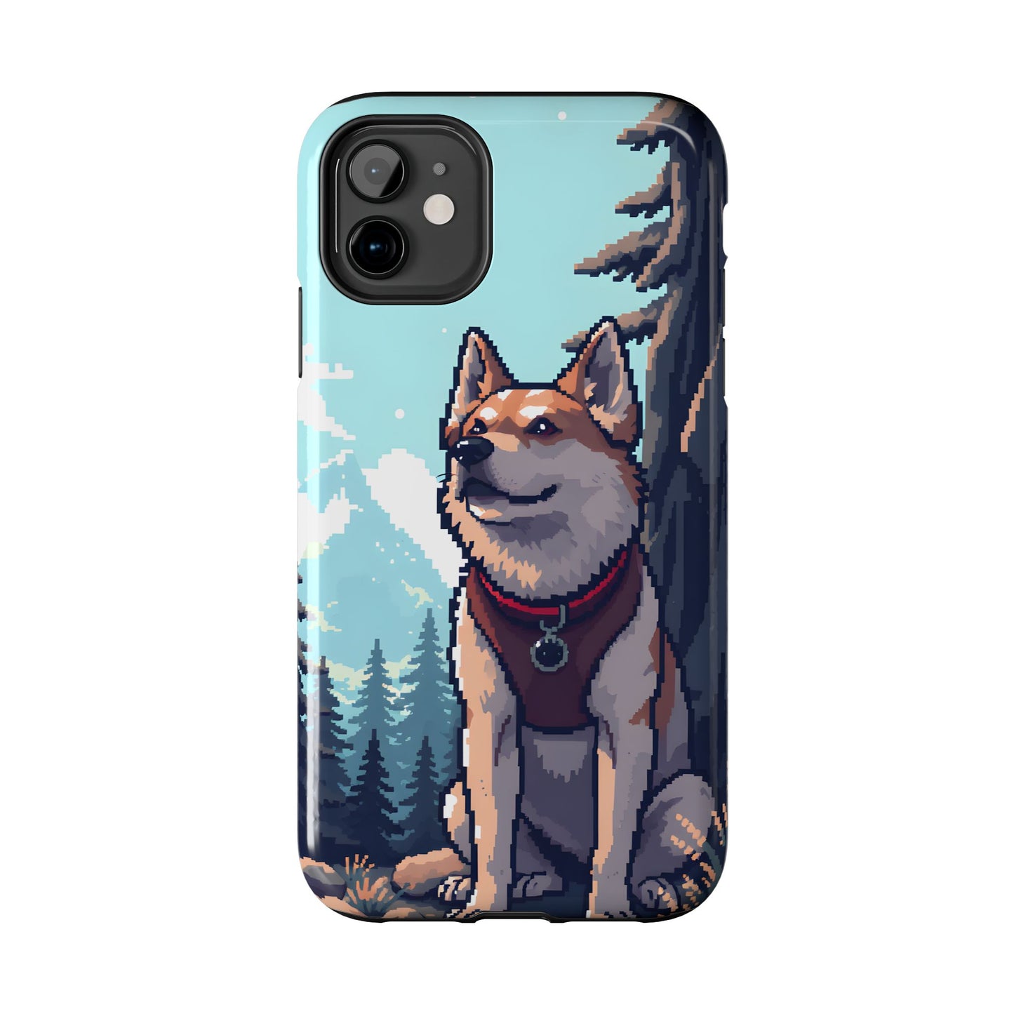 Retro Dog Adventure Tough Phone Case - Pixel Art Shiba Inu Design - for iPhone