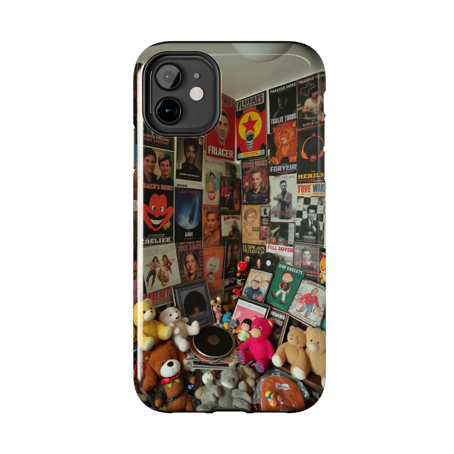 Retro Vibe Tough Phone Case - Vintage Movie Posters & Plush Toys Design