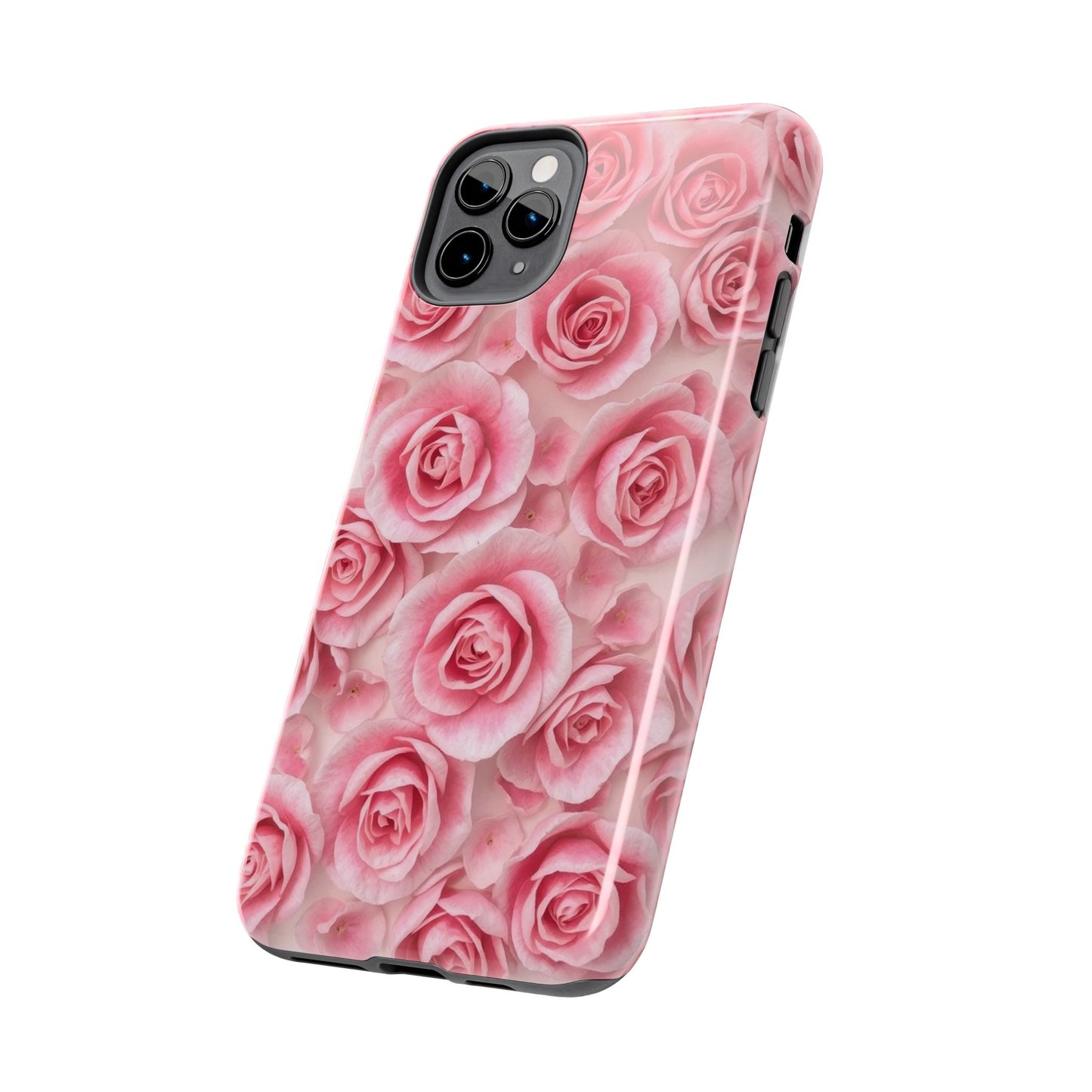 Floral Tough Phone Case - Pink Rose Design, Durable Protection for Flower Lovers