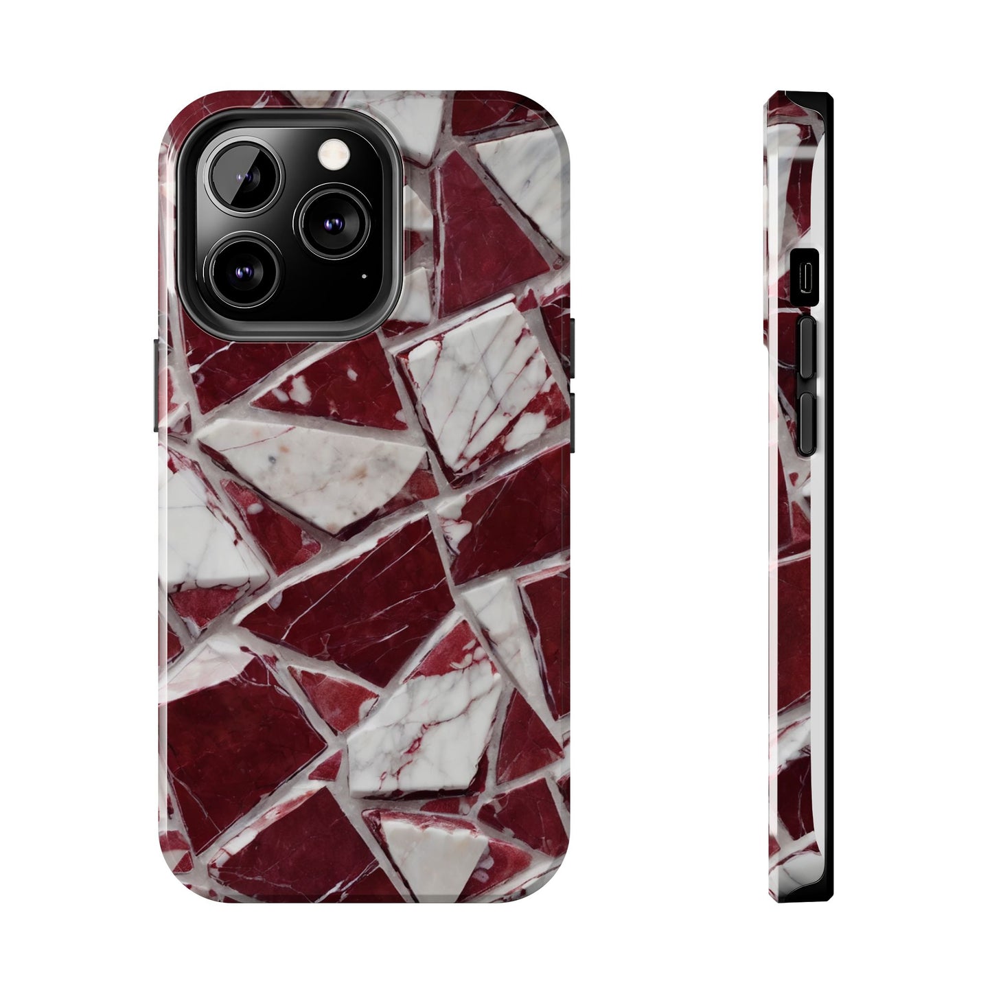 Elegant Red Pieces Marble Pattern Tough Phone Case - Stylish Protection for iPhone