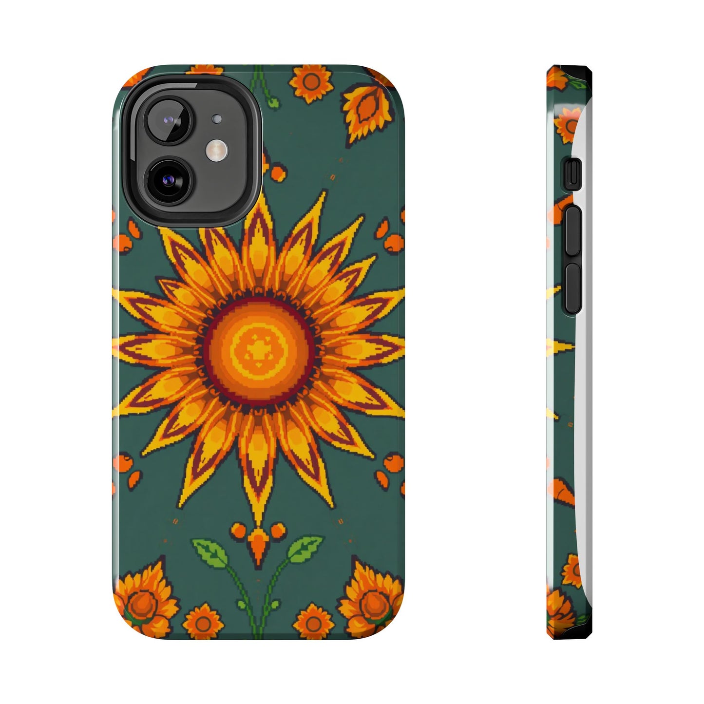 Pixelated Vibrant Floral Tough Phone Case | Sunflower Design for Nature Lovers - for iPhone