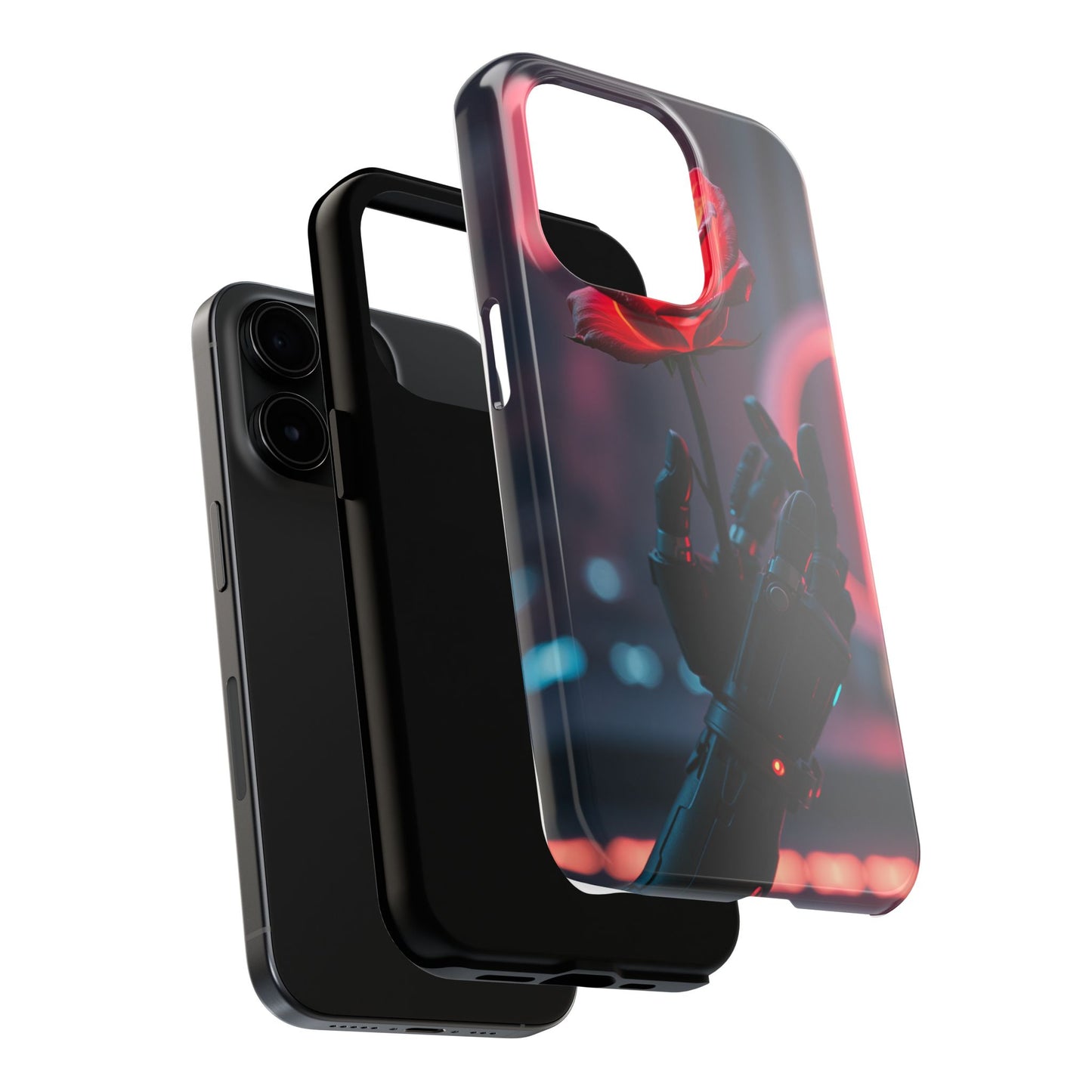 Futuristic Tough Phone Case with Robotic Rose Design | Durable Protection