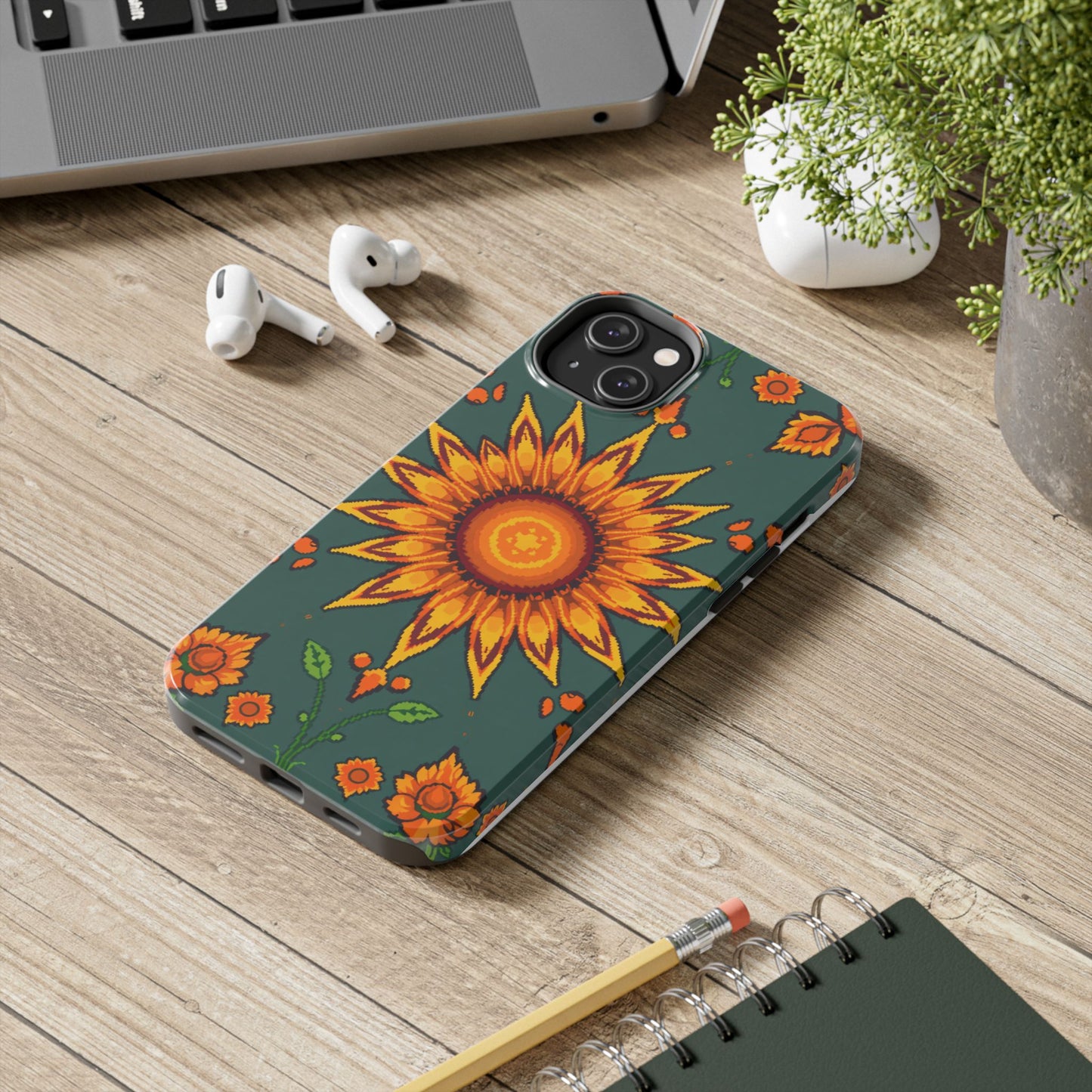 Pixelated Vibrant Floral Tough Phone Case | Sunflower Design for Nature Lovers - for iPhone