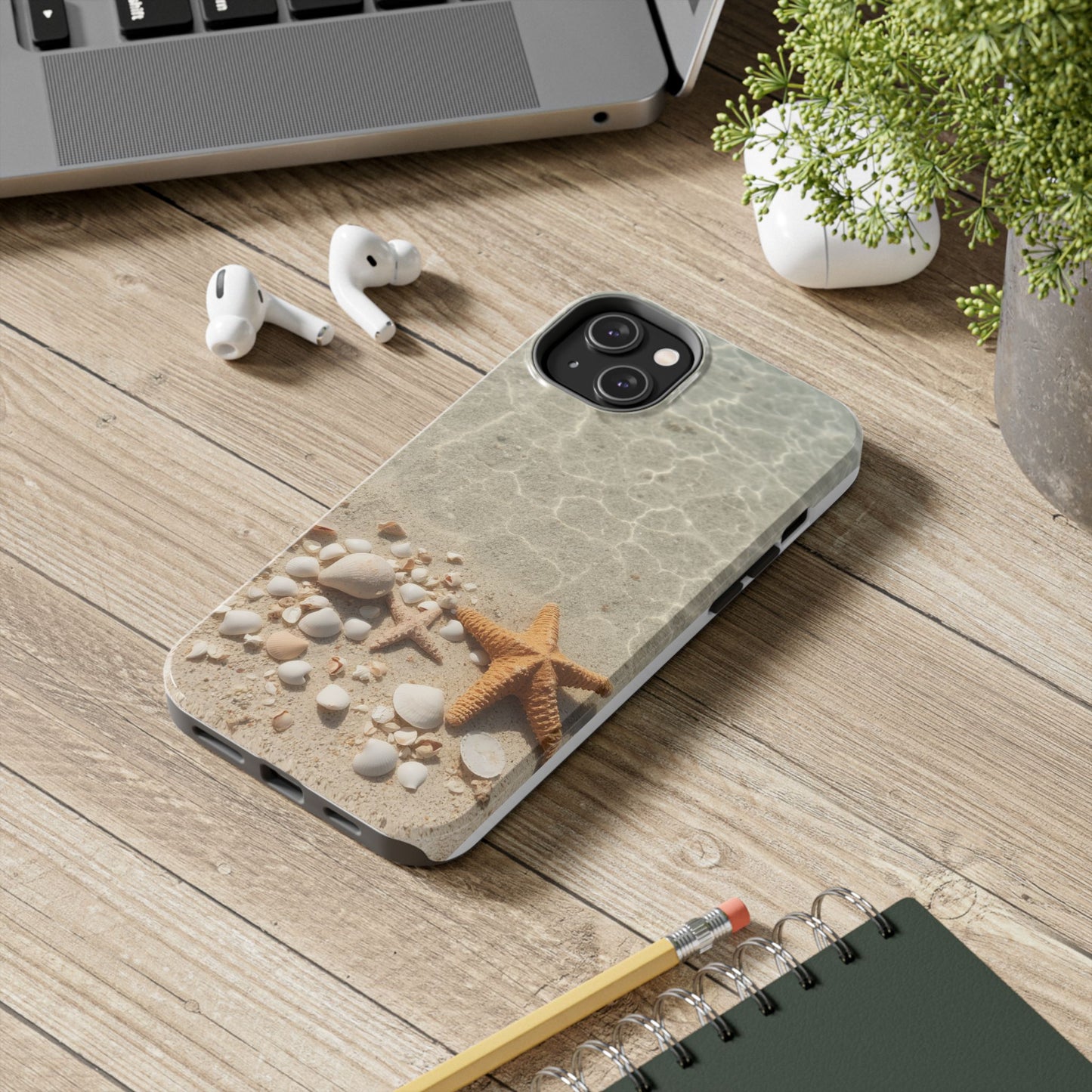Beach-Inspired Tough Phone Case with Starfish and Seashell Design