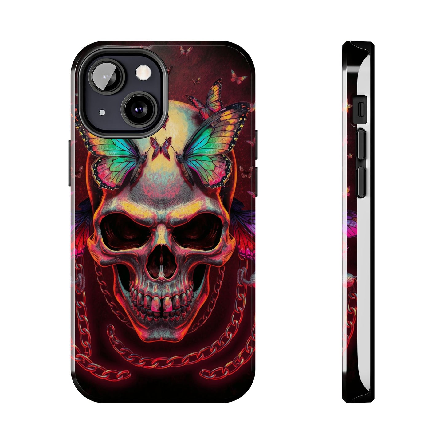 Gothic Skull Phone Case with Butterflies - Durable Tough Phone Case