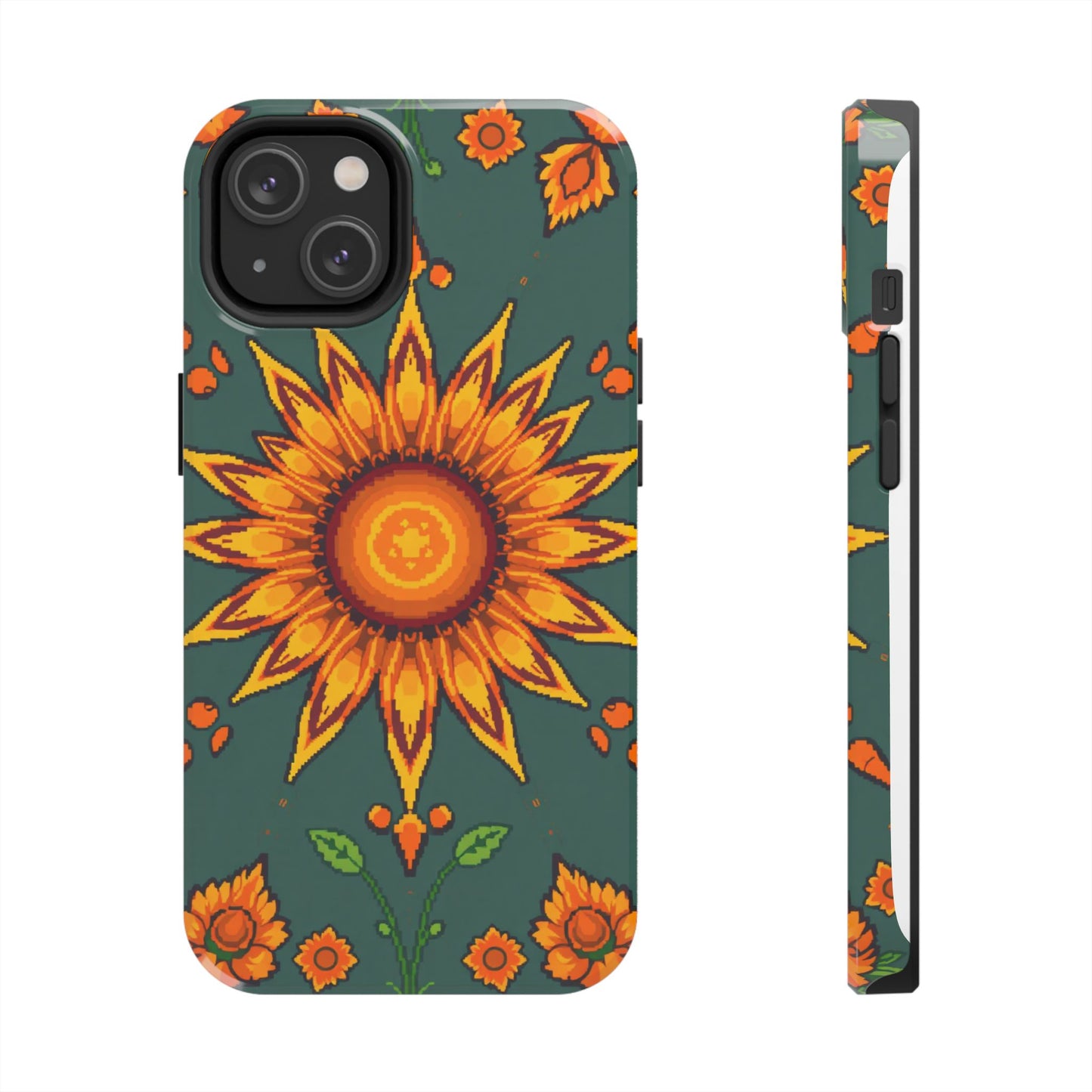 Pixelated Vibrant Floral Tough Phone Case | Sunflower Design for Nature Lovers - for iPhone