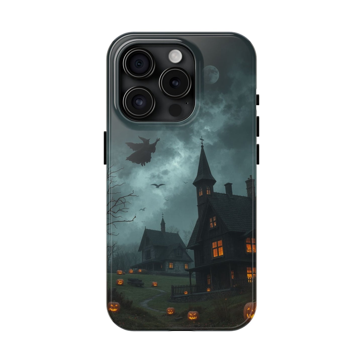 Halloween-Themed Tough Phone Case with Spooky House Design