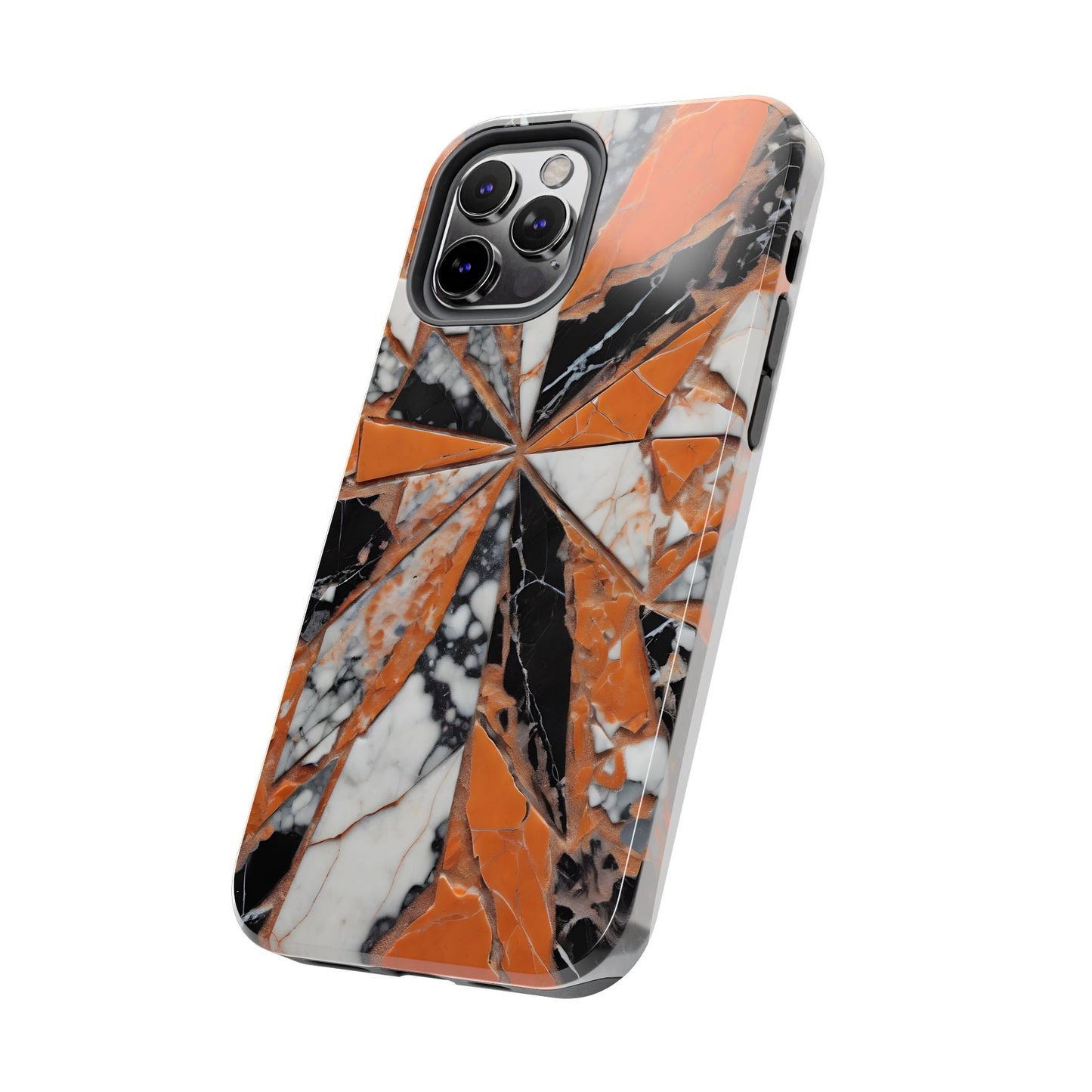 Shattered Pieces Marble Black and Orange Tough Phone Case - for iPhone