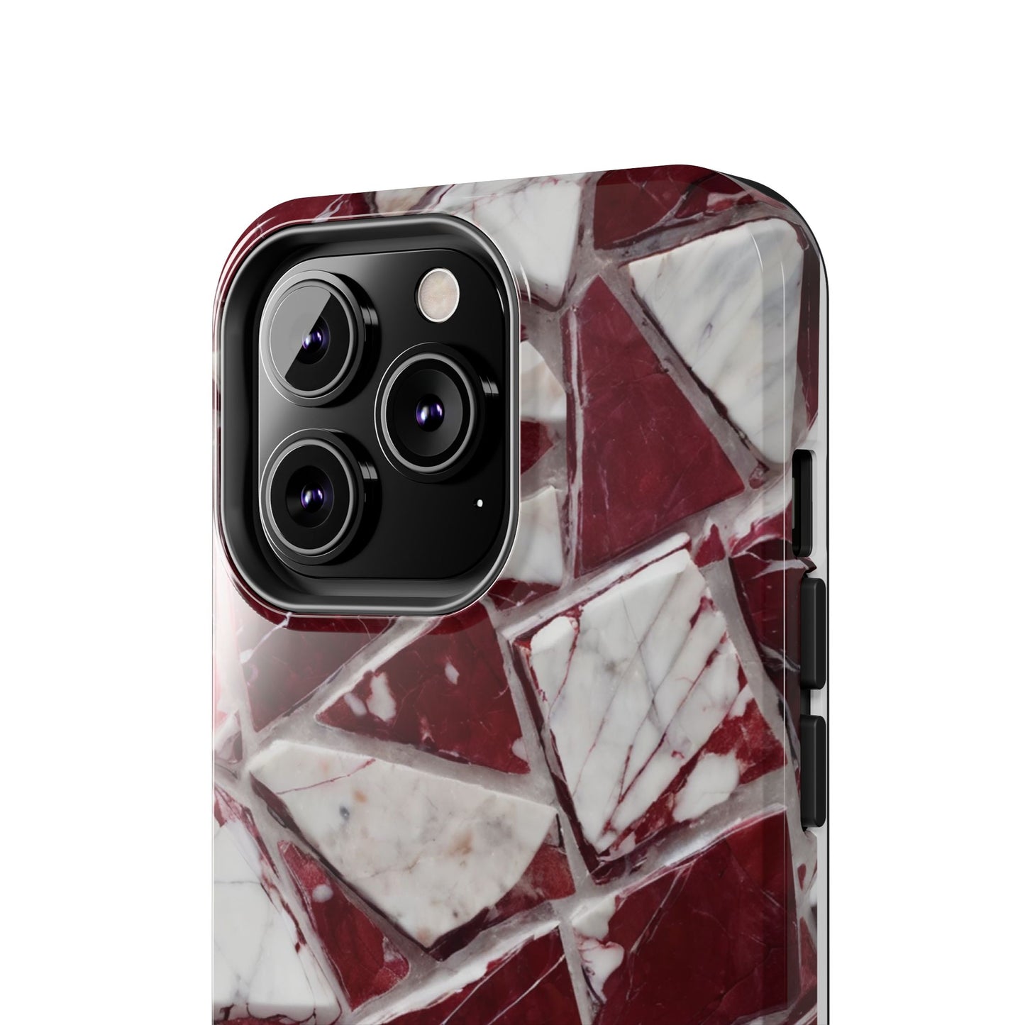 Elegant Red Pieces Marble Pattern Tough Phone Case - Stylish Protection for iPhone