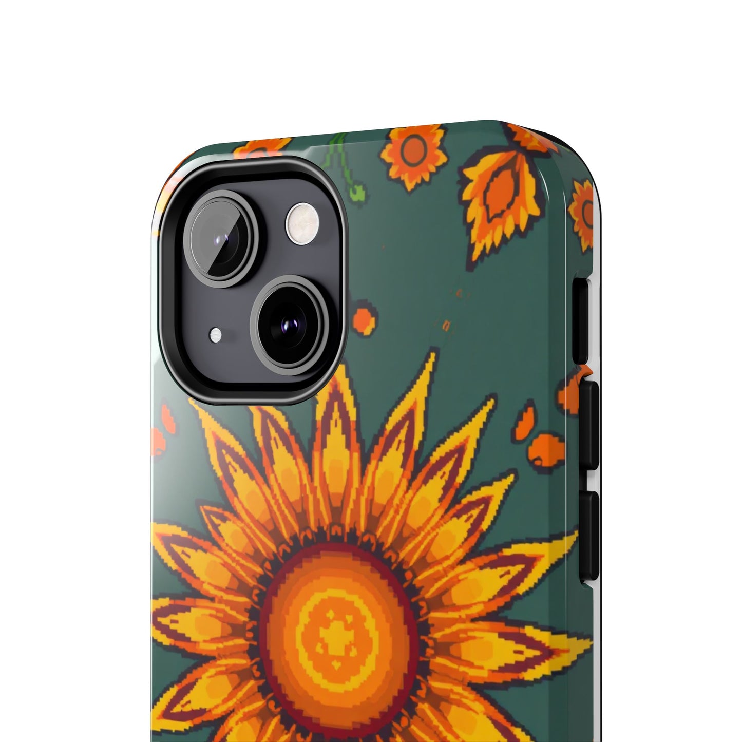 Pixelated Vibrant Floral Tough Phone Case | Sunflower Design for Nature Lovers - for iPhone