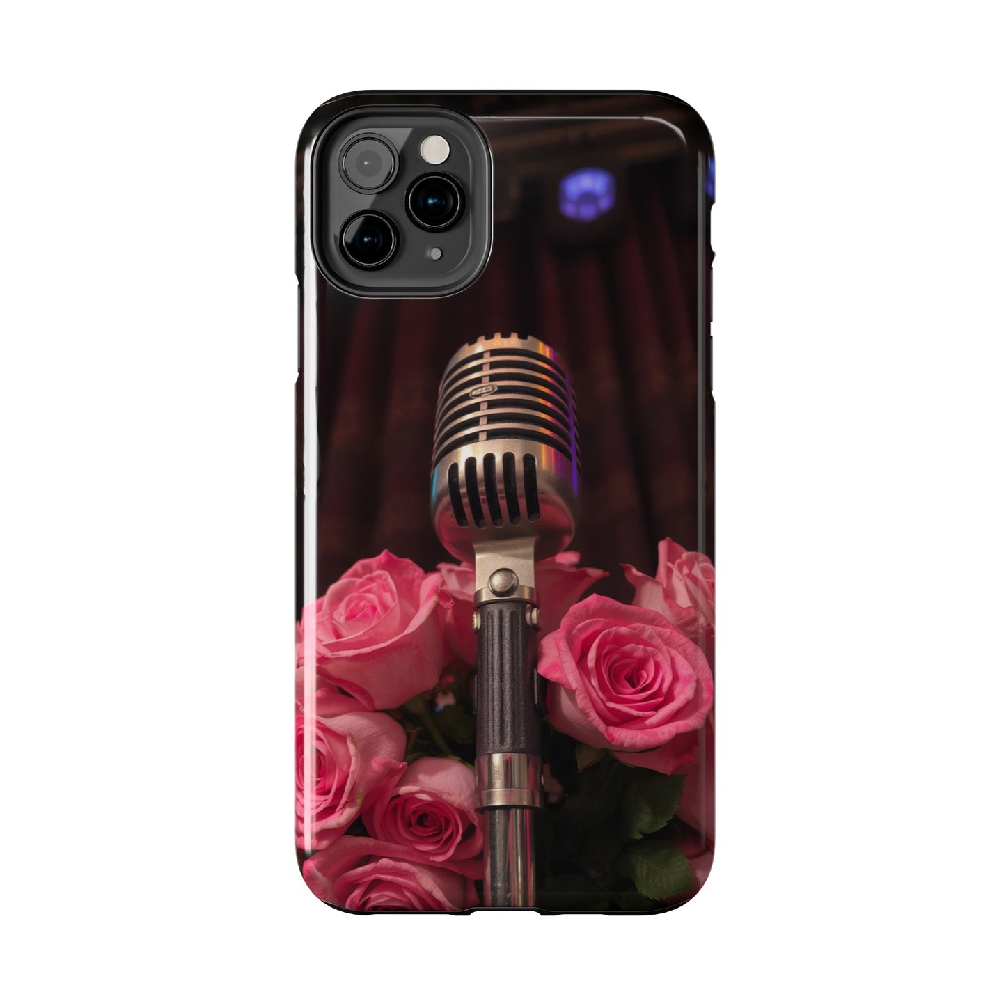 Stylish Tough Phone Case with Vintage Microphone and Roses