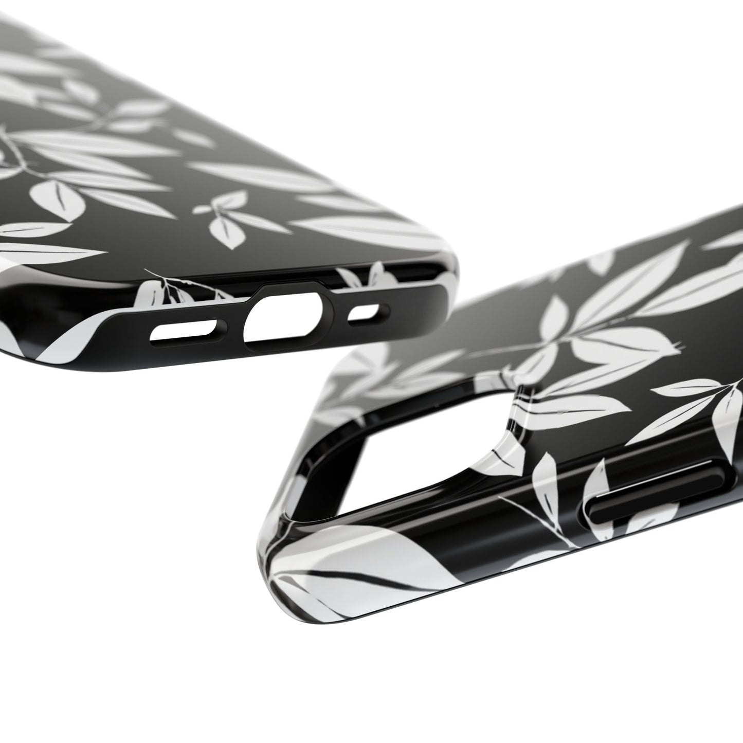 Chic Floral Tough Phone Case - Elegant Black & White Design for Stylish Protection