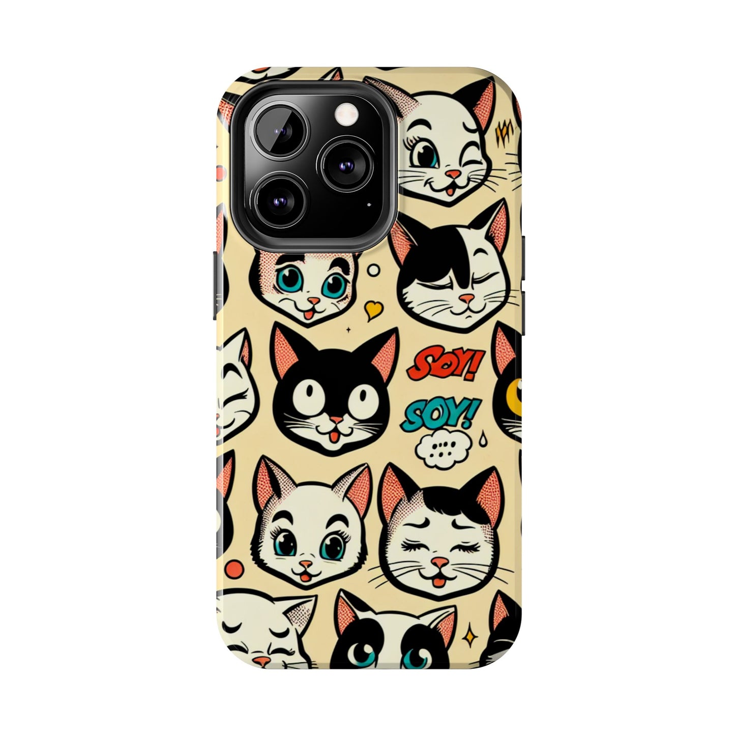 Playful Cat-Themed Tough Phone Case - Pet Pattern - for iPhone