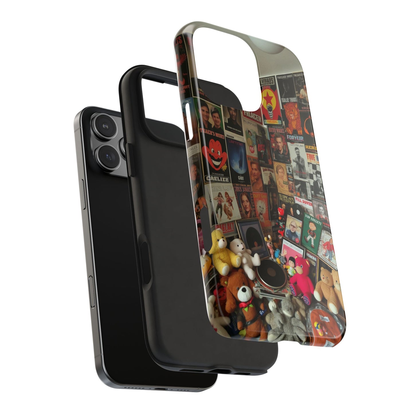 Retro Vibe Tough Phone Case - Vintage Movie Posters & Plush Toys Design