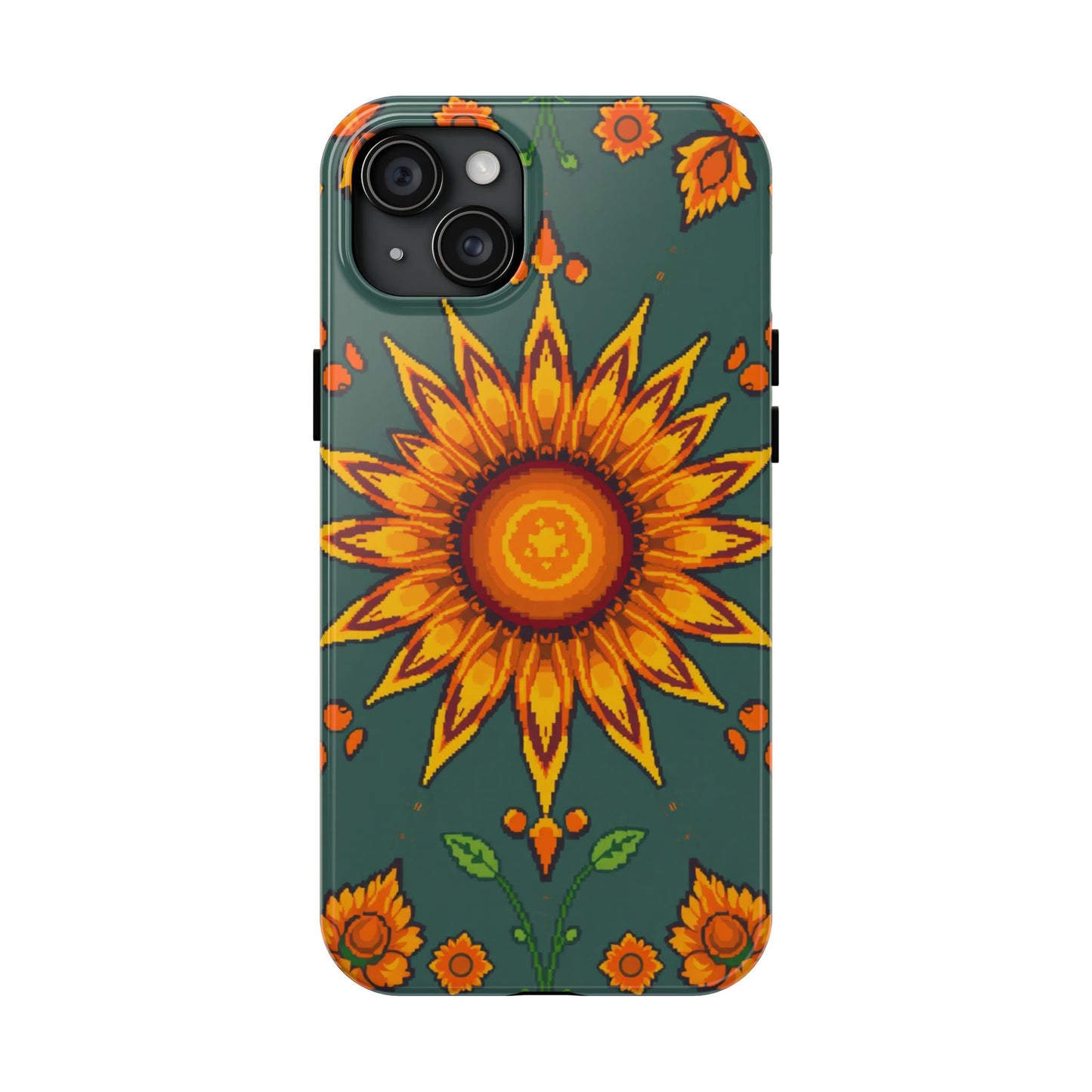Pixelated Vibrant Floral Tough Phone Case | Sunflower Design for Nature Lovers - for iPhone