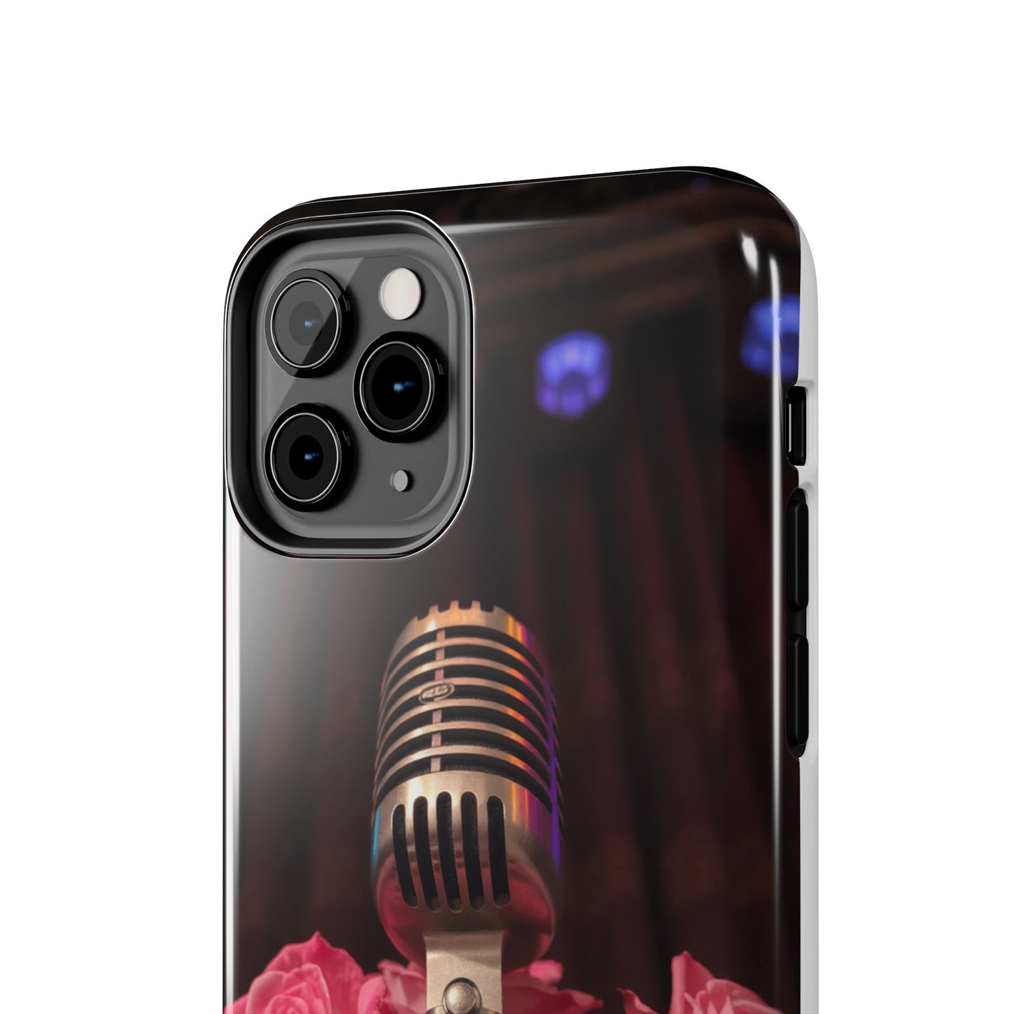 Stylish Tough Phone Case with Vintage Microphone and Roses