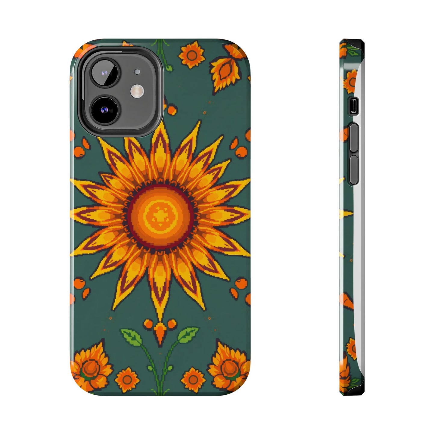 Pixelated Vibrant Floral Tough Phone Case | Sunflower Design for Nature Lovers - for iPhone