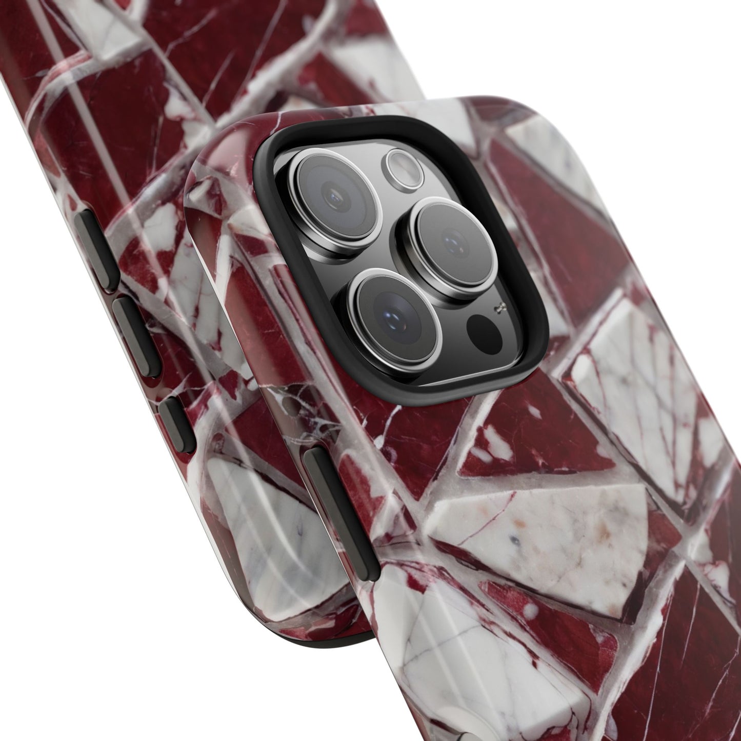 Elegant Red Pieces Marble Pattern Tough Phone Case - Stylish Protection for iPhone