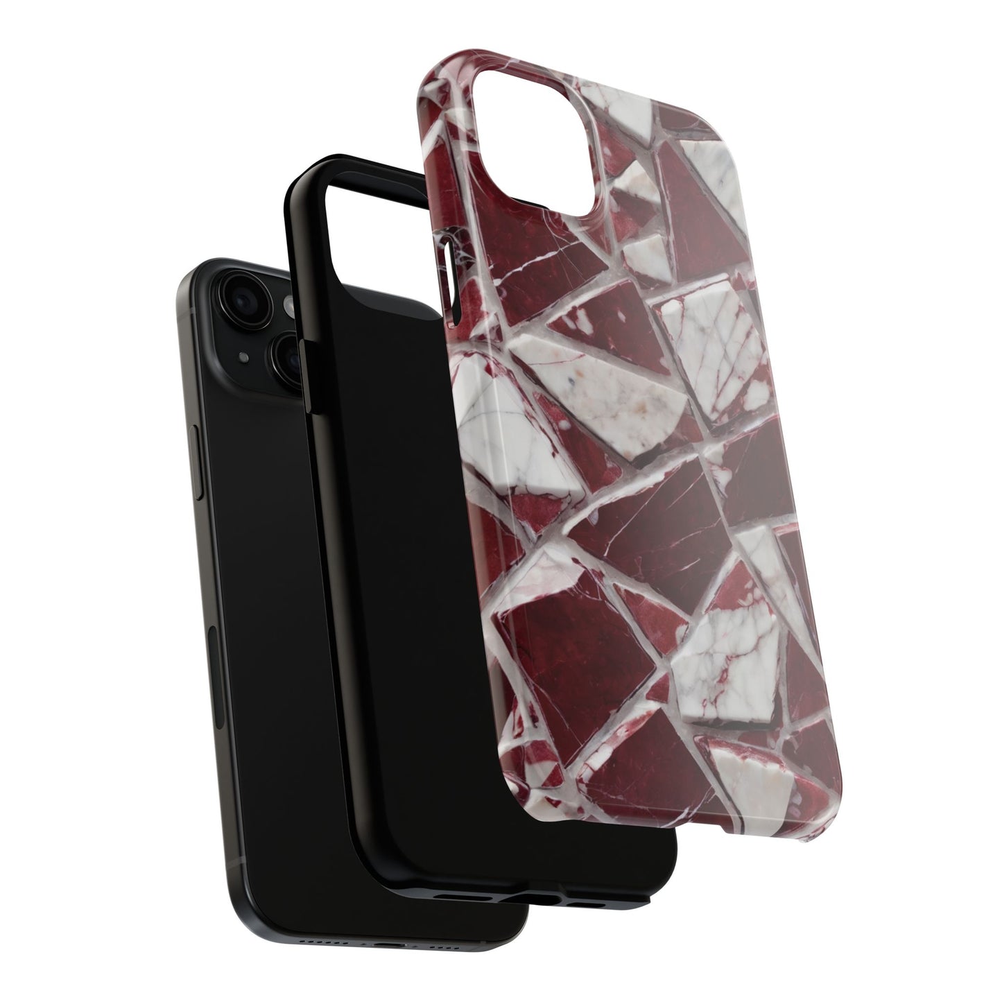 Elegant Red Pieces Marble Pattern Tough Phone Case - Stylish Protection for iPhone