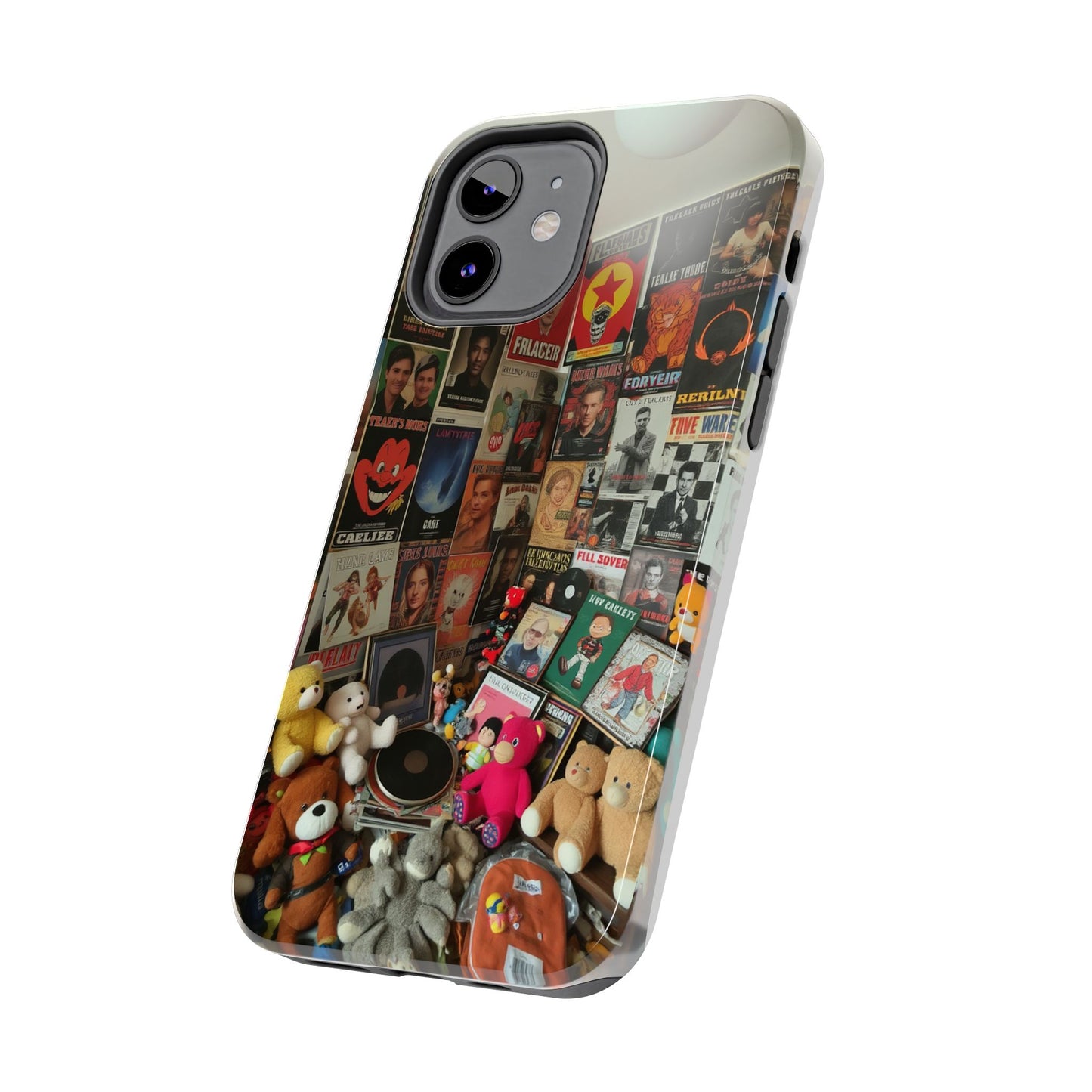 Retro Vibe Tough Phone Case - Vintage Movie Posters & Plush Toys Design