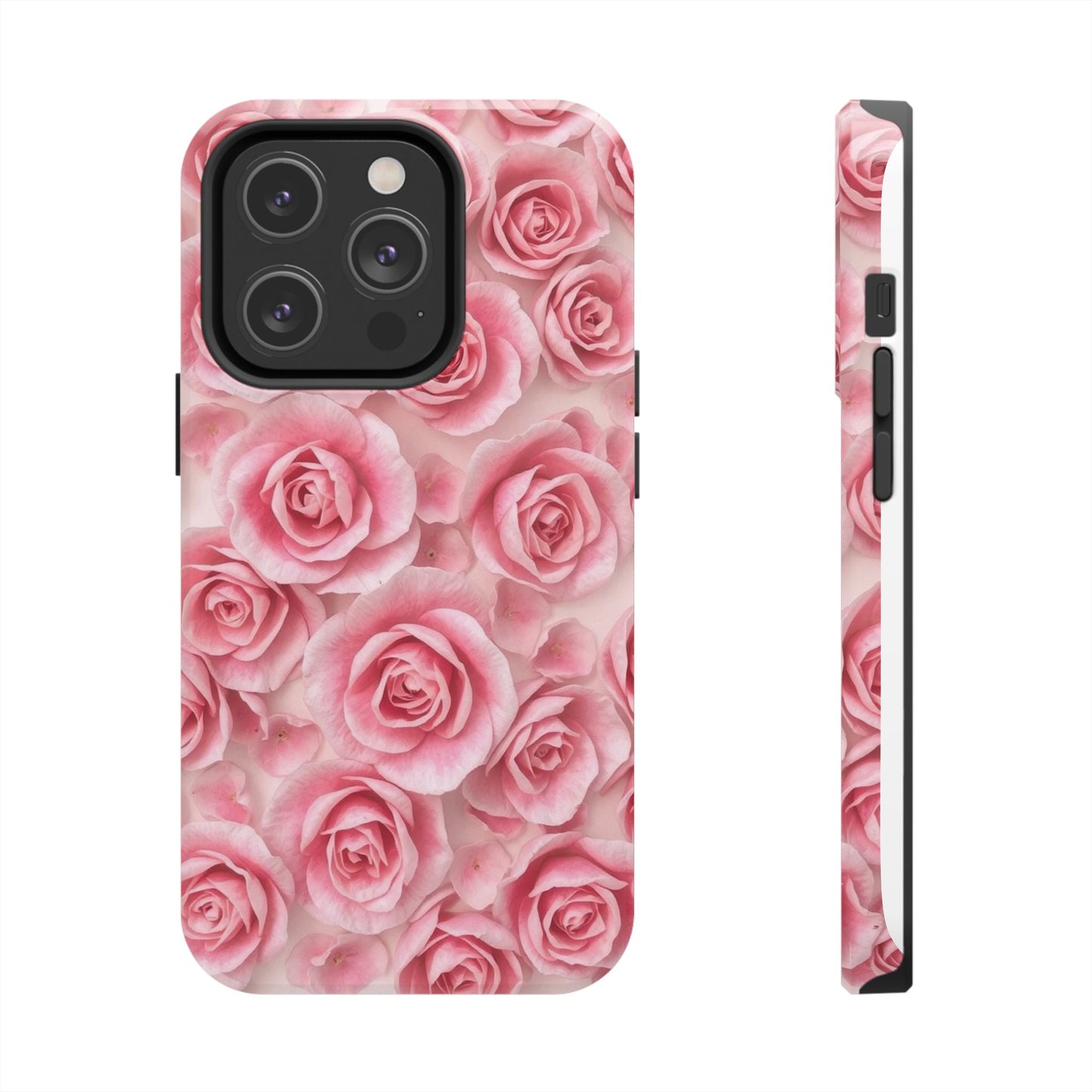 Floral Tough Phone Case - Pink Rose Design, Durable Protection for Flower Lovers
