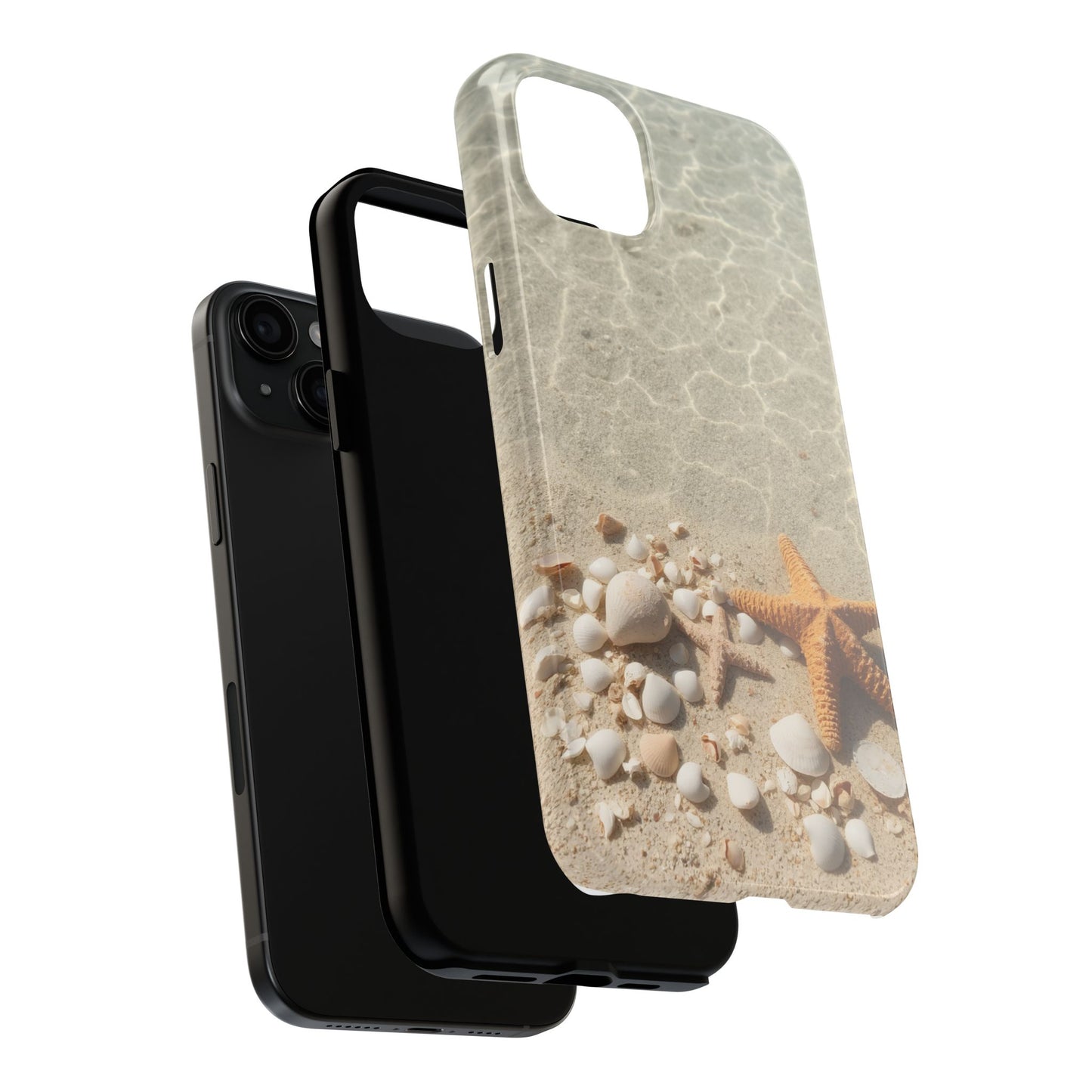 Beach-Inspired Tough Phone Case with Starfish and Seashell Design
