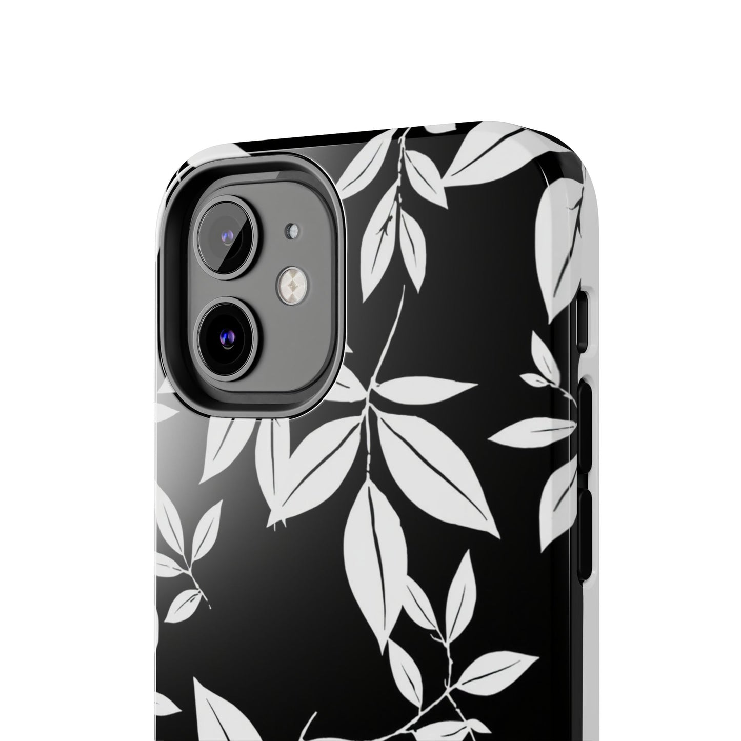 Chic Floral Tough Phone Case - Elegant Black & White Design for Stylish Protection