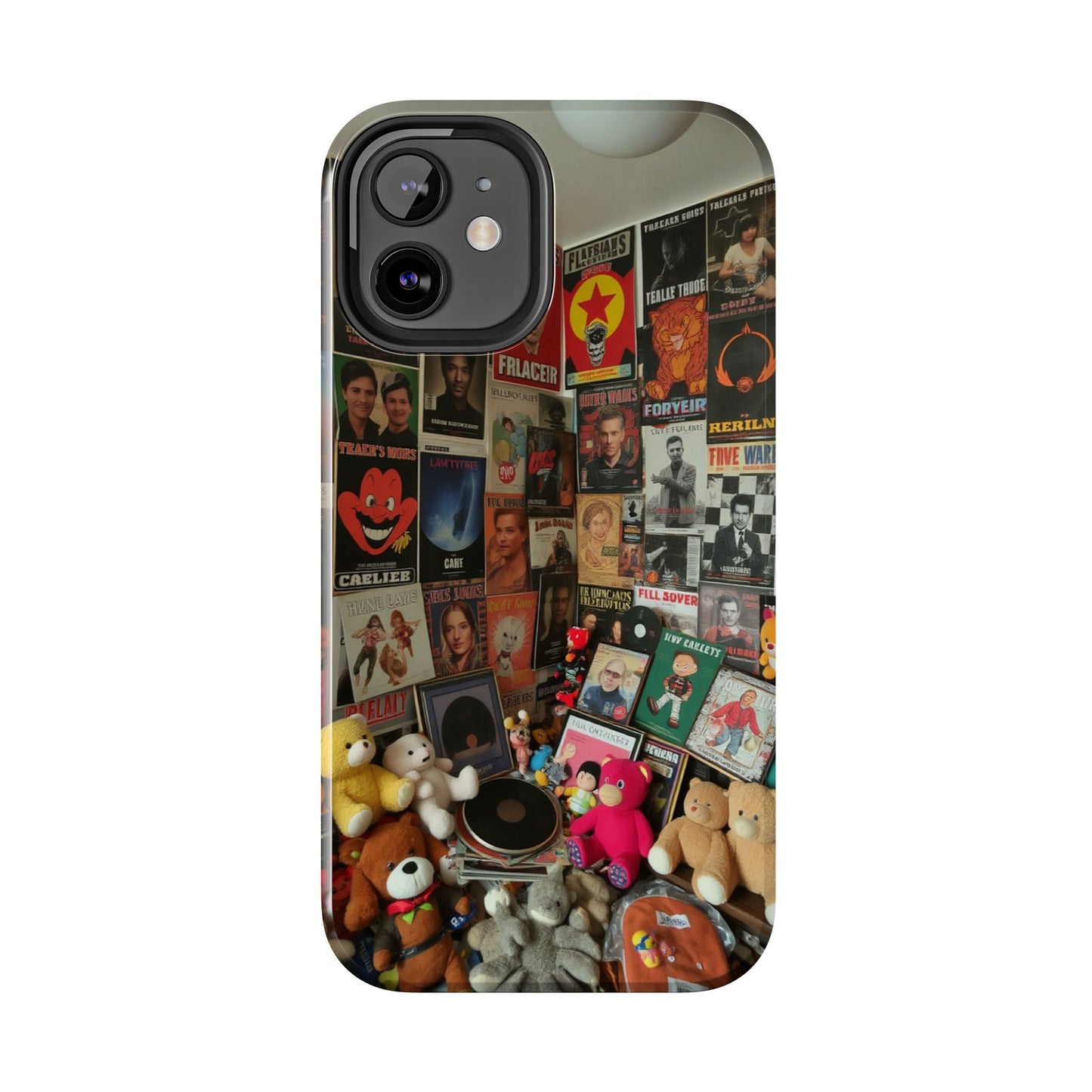 Retro Vibe Tough Phone Case - Vintage Movie Posters & Plush Toys Design