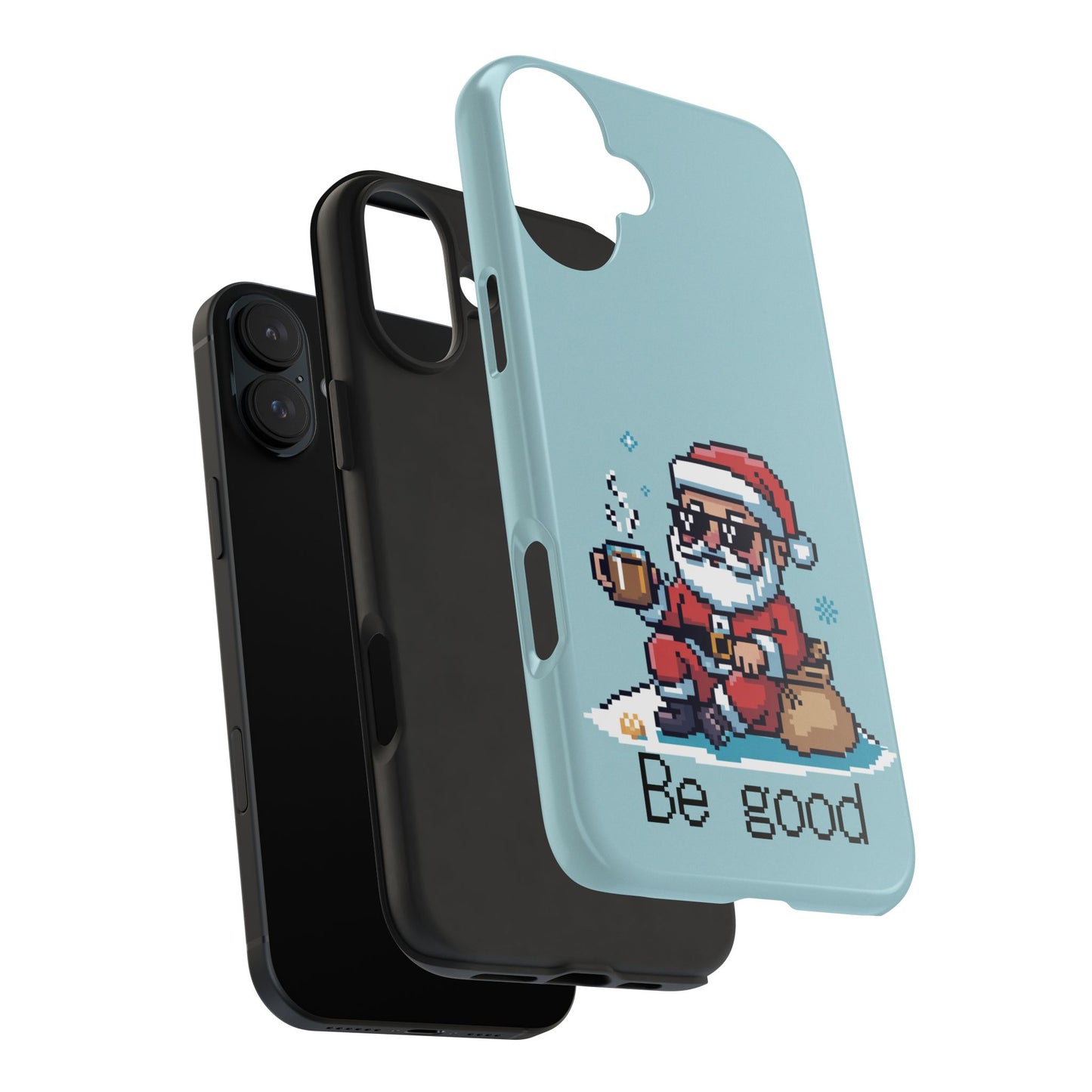 Pixel Art Santa Claus iPhone Case - Festive Tough Case with 'Be Good' Design