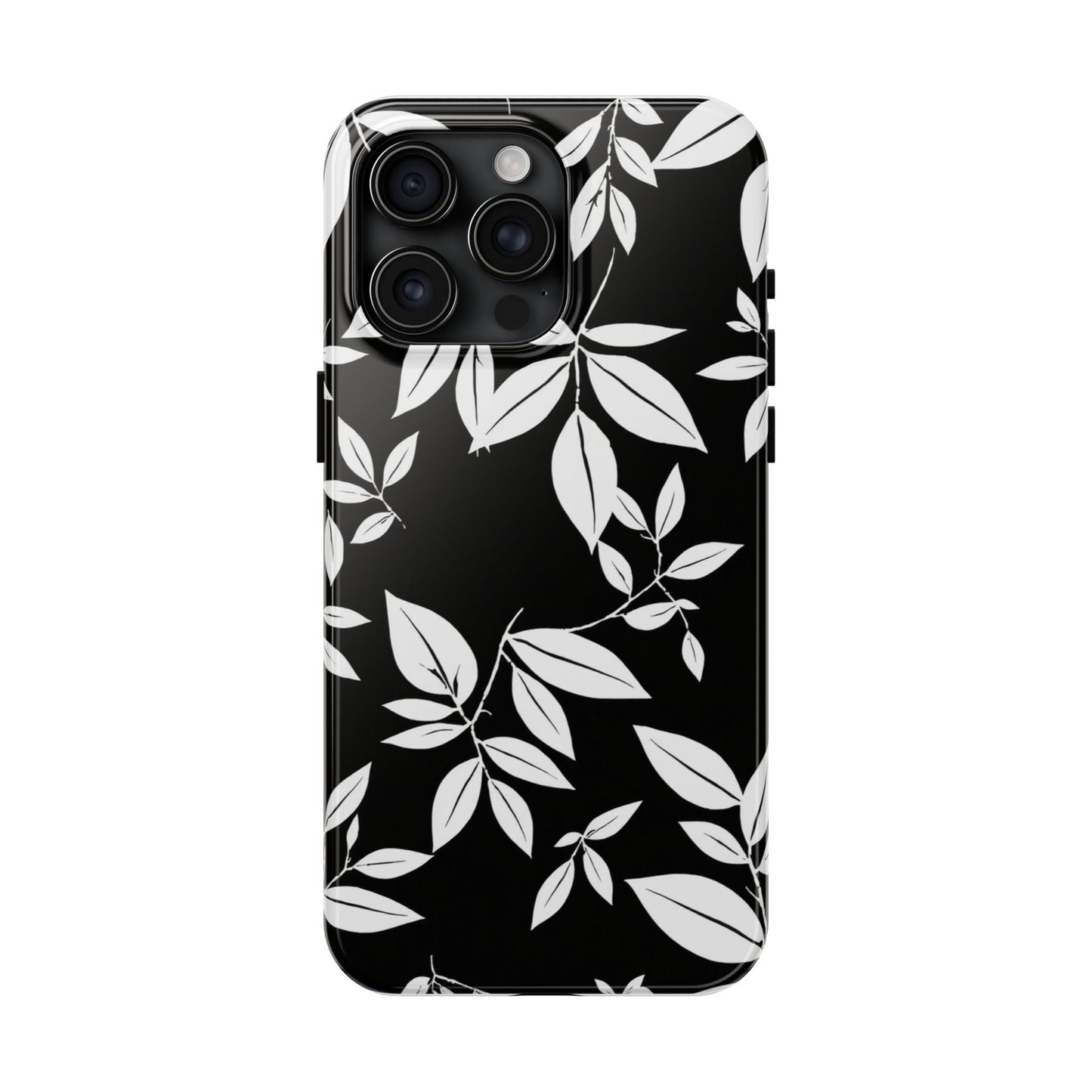 Chic Floral Tough Phone Case - Elegant Black & White Design for Stylish Protection