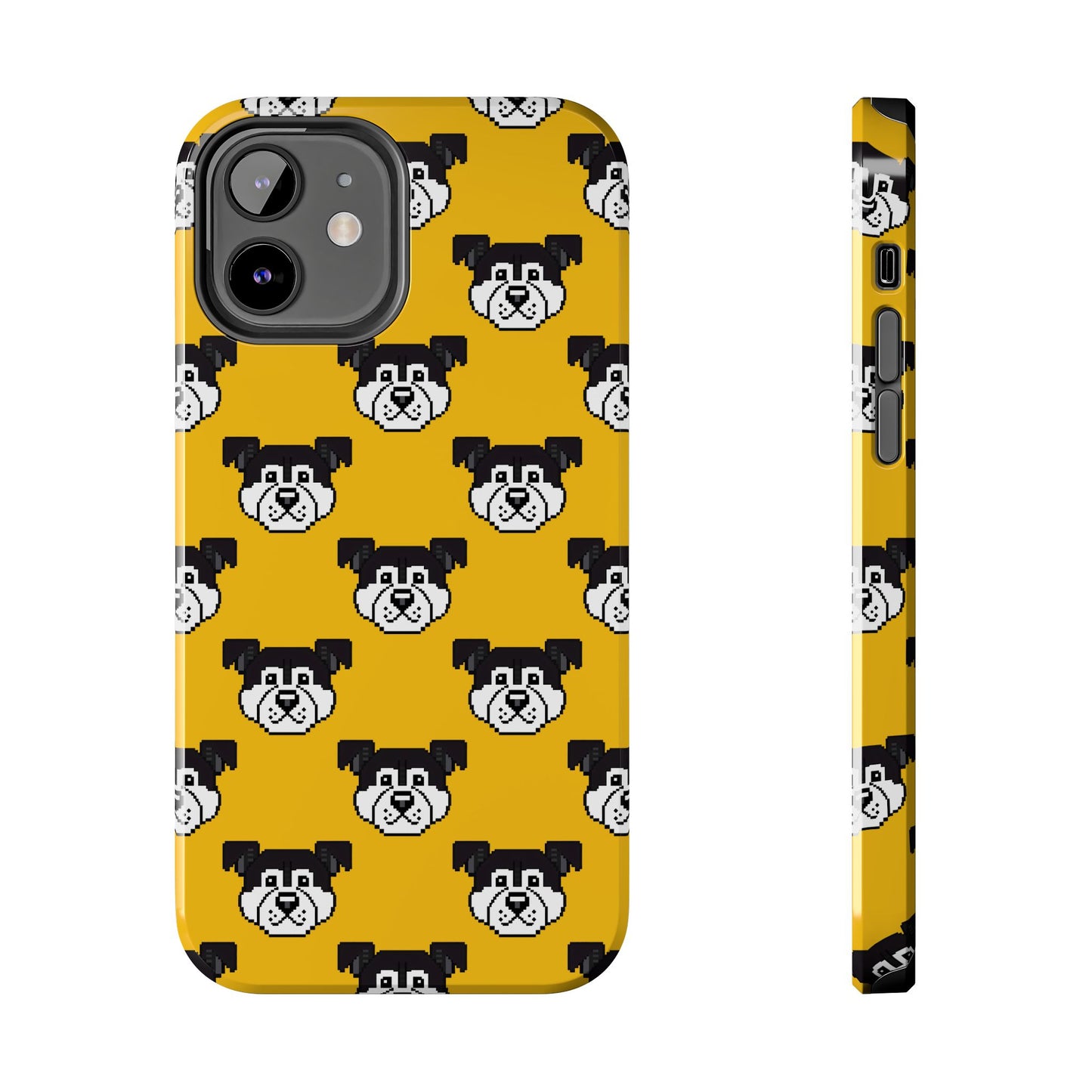 Playful Dog Pattern Tough Phone Case for Pet Lovers - Pixel Art Dog Yellow Background - for iPhone