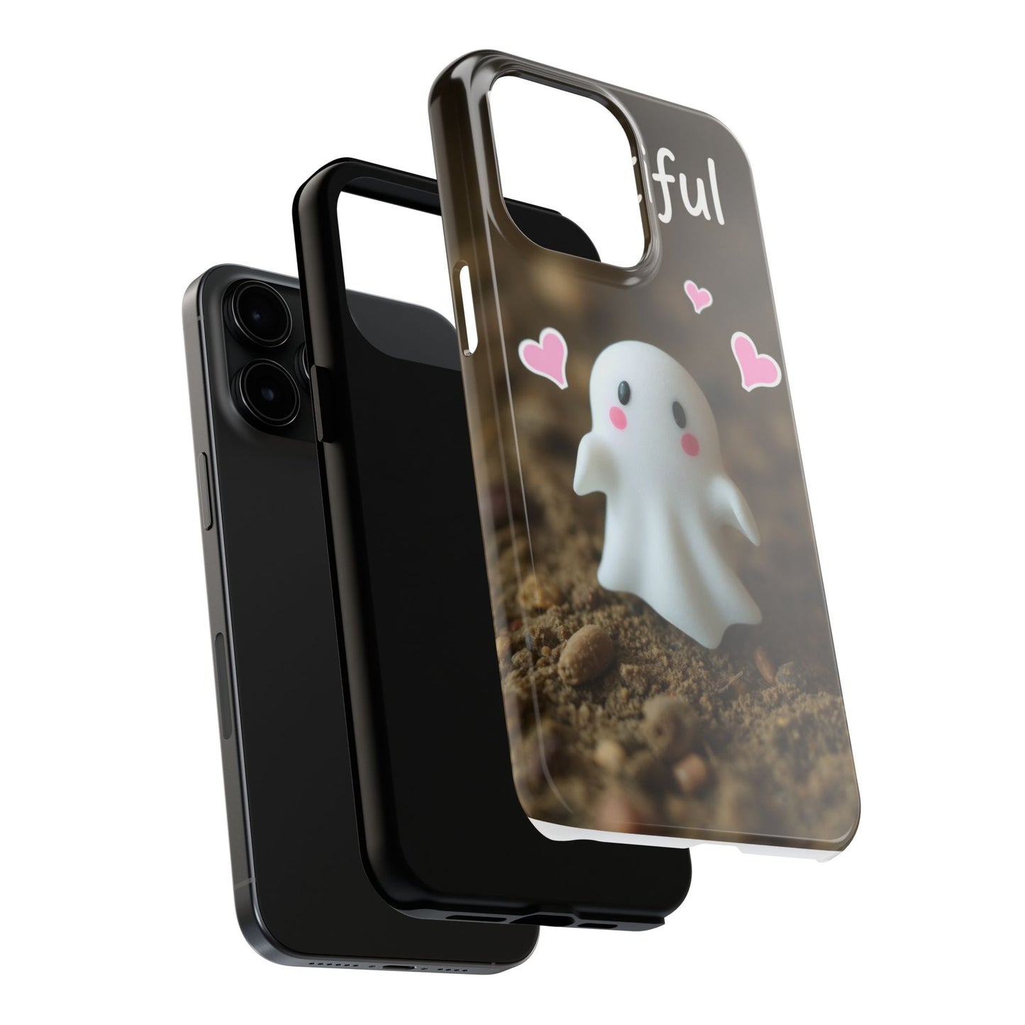 Cute Ghost Tough Phone Case - Beautiful Design with Heart Accents