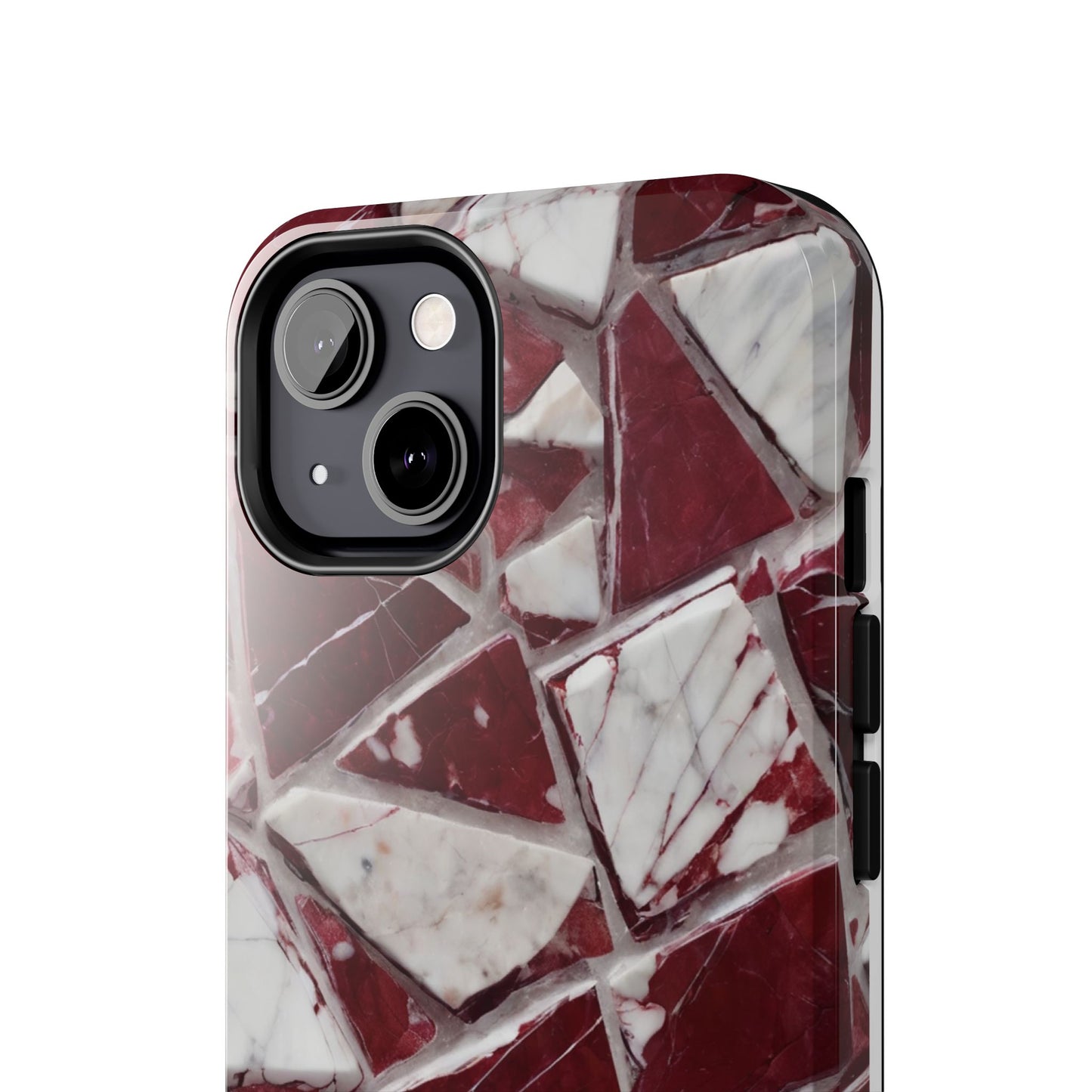 Elegant Red Pieces Marble Pattern Tough Phone Case - Stylish Protection for iPhone