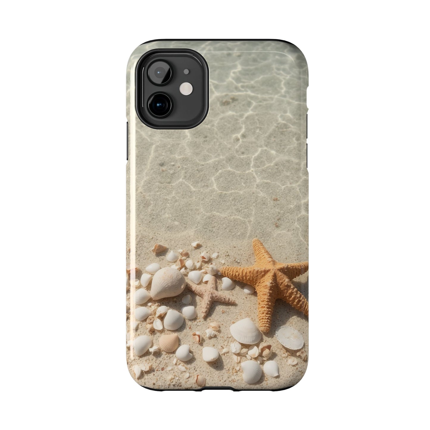 Beach-Inspired Tough Phone Case with Starfish and Seashell Design