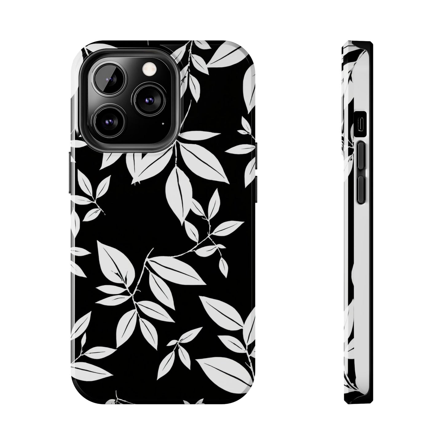 Chic Floral Tough Phone Case - Elegant Black & White Design for Stylish Protection