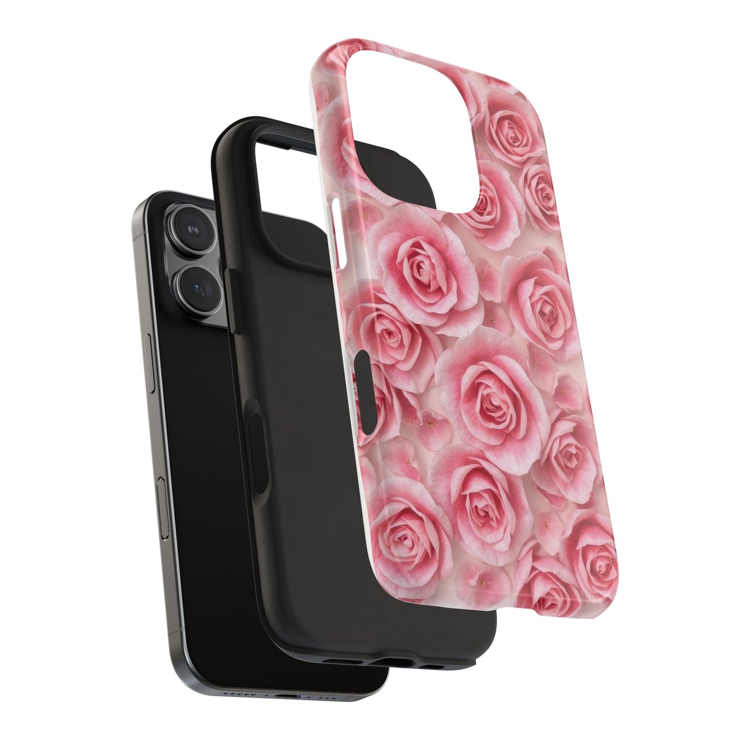Floral Tough Phone Case - Pink Rose Design, Durable Protection for Flower Lovers